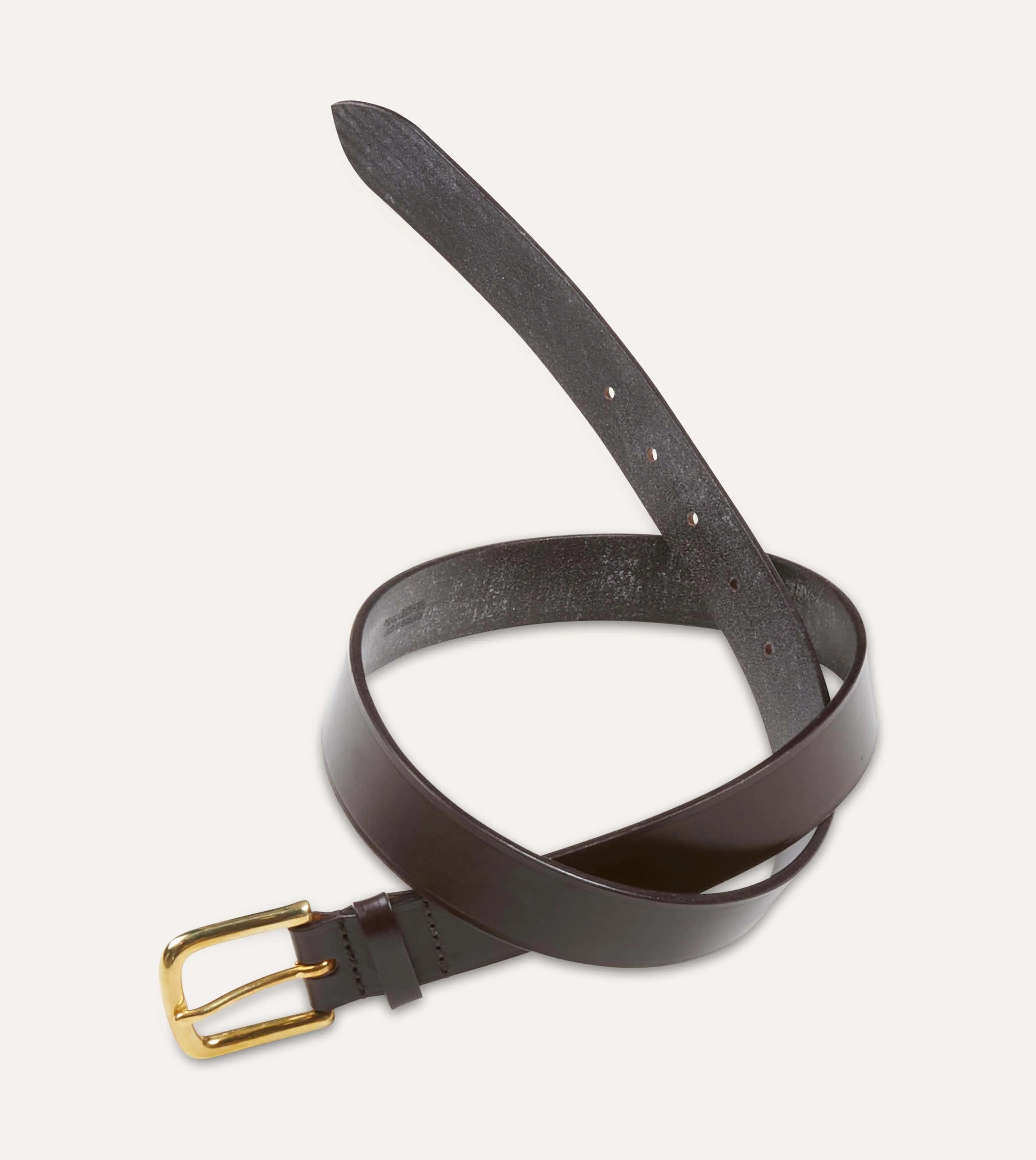Dark Brown Unlined Bridle Leather Belt with Brass Buckle sold by Drake's London product image thumbnail 5