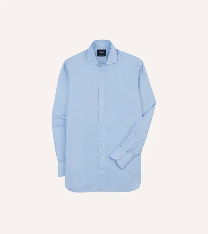 Sky Blue Cotton Spread Collar End-on-End Poplin Shirt made by Drake's London