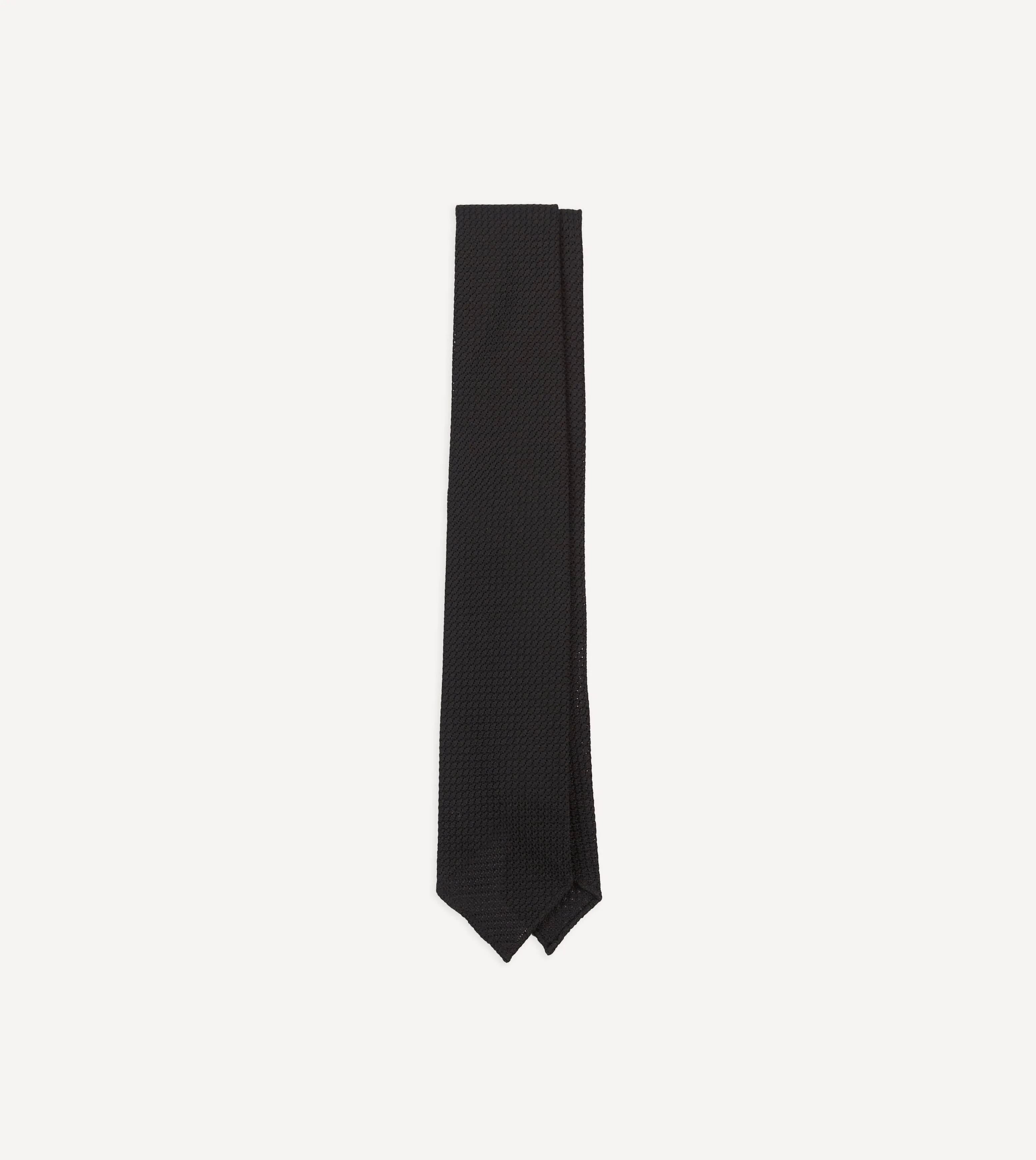 Black Hand Rolled Large Knot Grenadine Tie sold by Drake's London