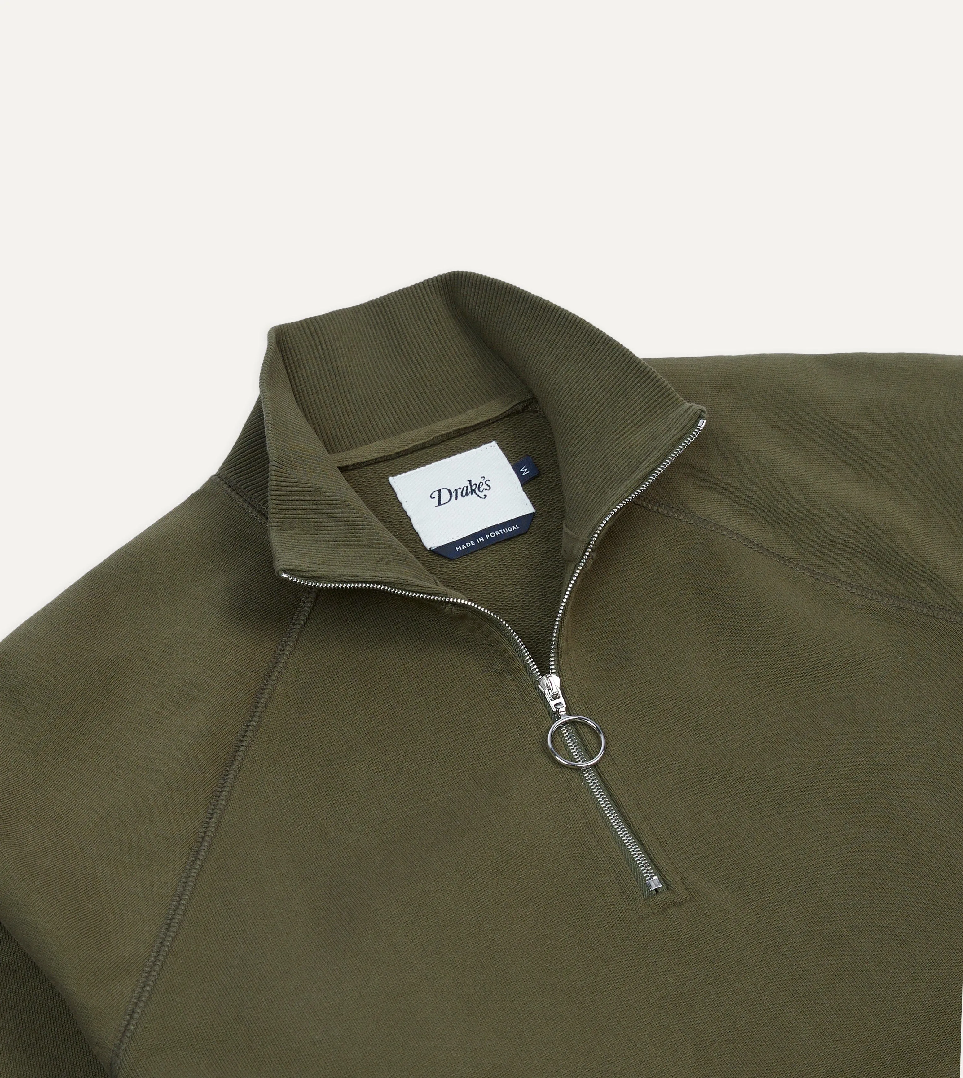 Khaki Green Cotton Quarter Zip Sweatshirt sold by Drake's London product image thumbnail 3