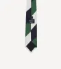 White, Navy and Green Wide Stripe Repp Silk Tipped Tie sold by Drake's London