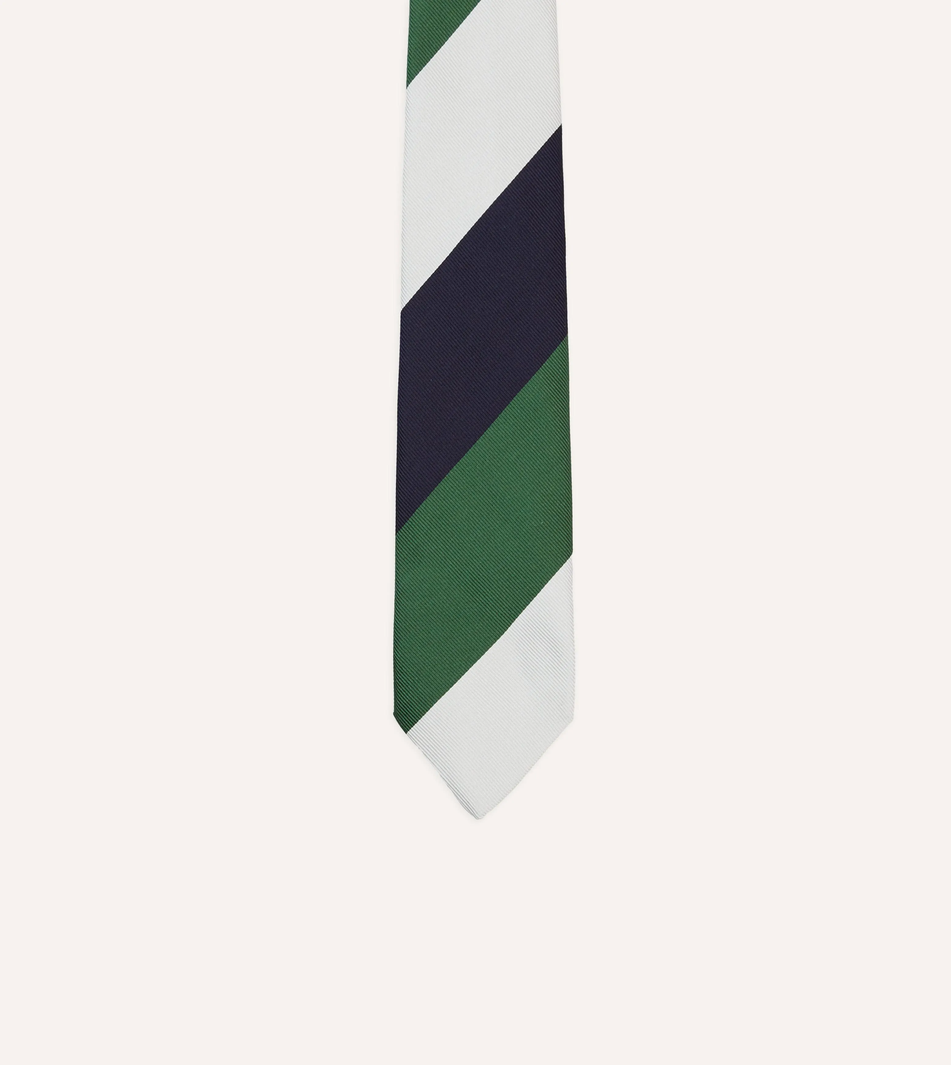 White, Navy and Green Wide Stripe Repp Silk Tipped Tie sold by Drake's London product image thumbnail 3