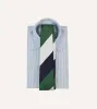 White, Navy and Green Wide Stripe Repp Silk Tipped Tie sold by Drake's London