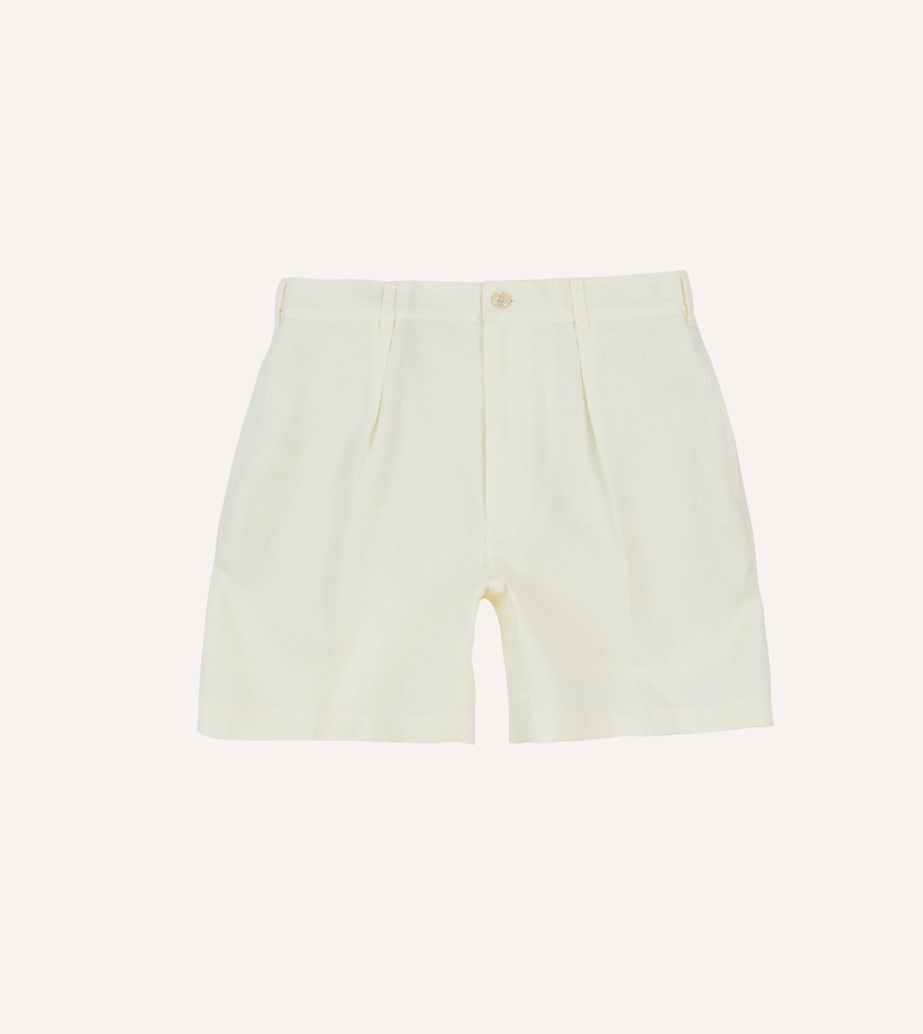 Ecru Linen Single-Pleat Shorts sold by Drake's London