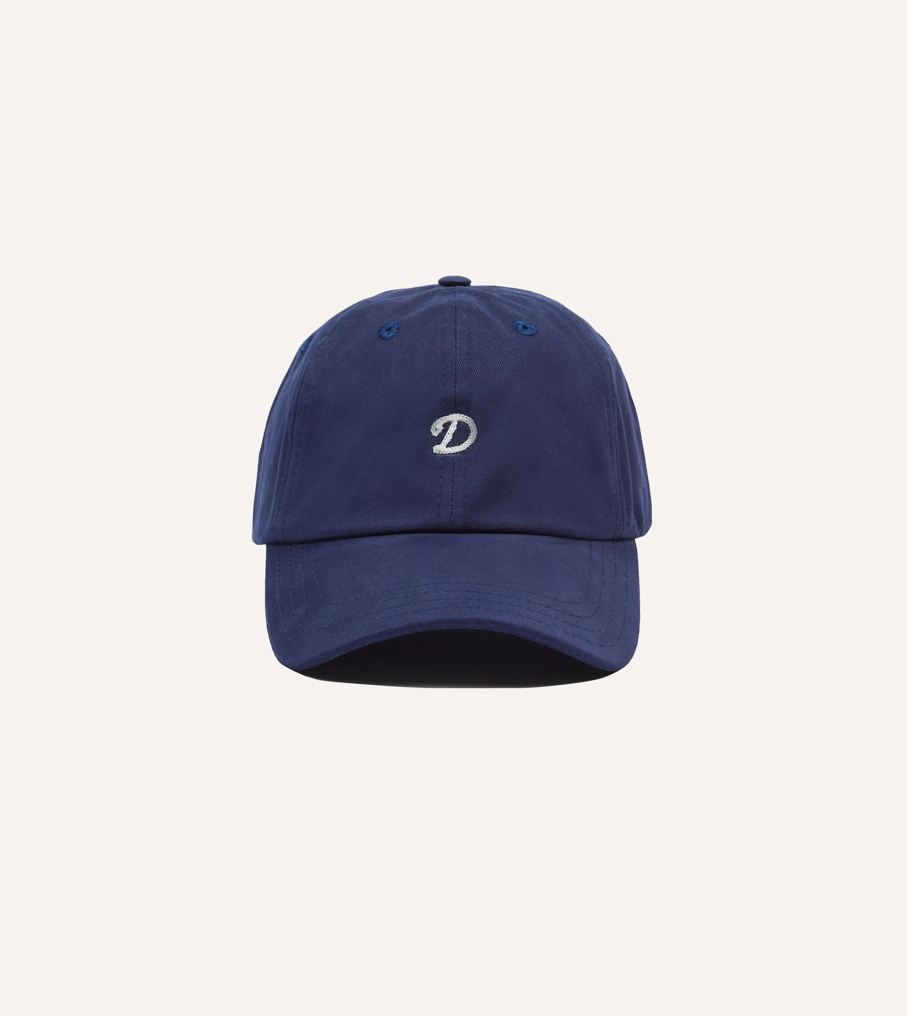 Navy Chainstitch 'D' Cotton Twill Baseball Cap sold by Drake's London