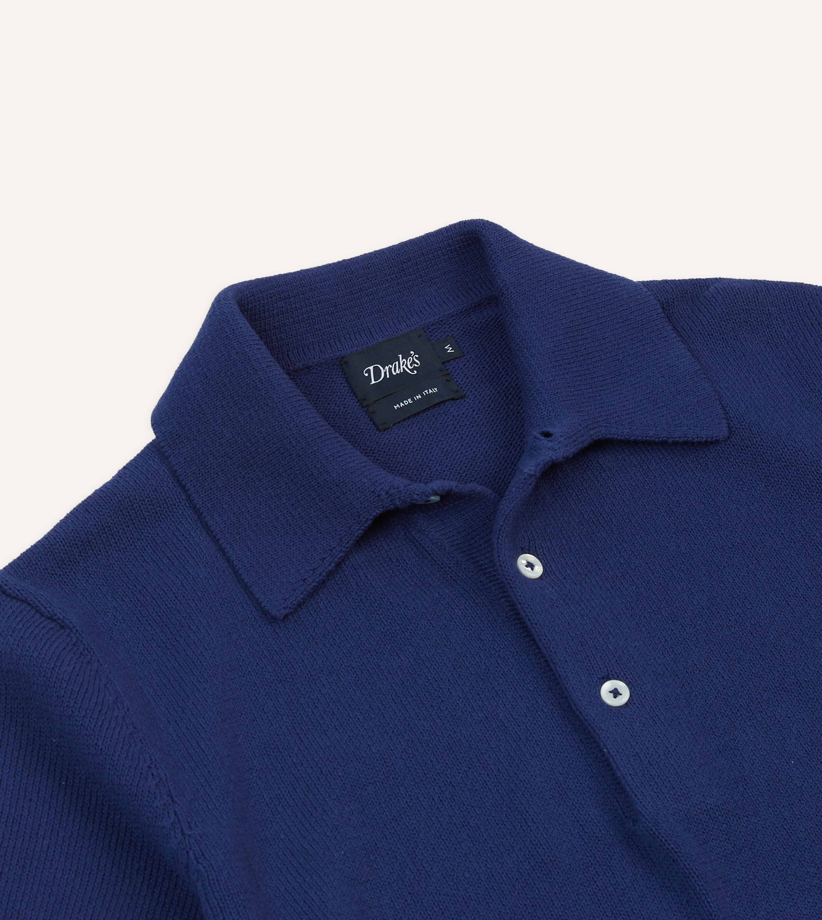 Blue Knitted Crepe Cotton Short-Sleeve Polo Shirt sold by Drake's London product image thumbnail 3