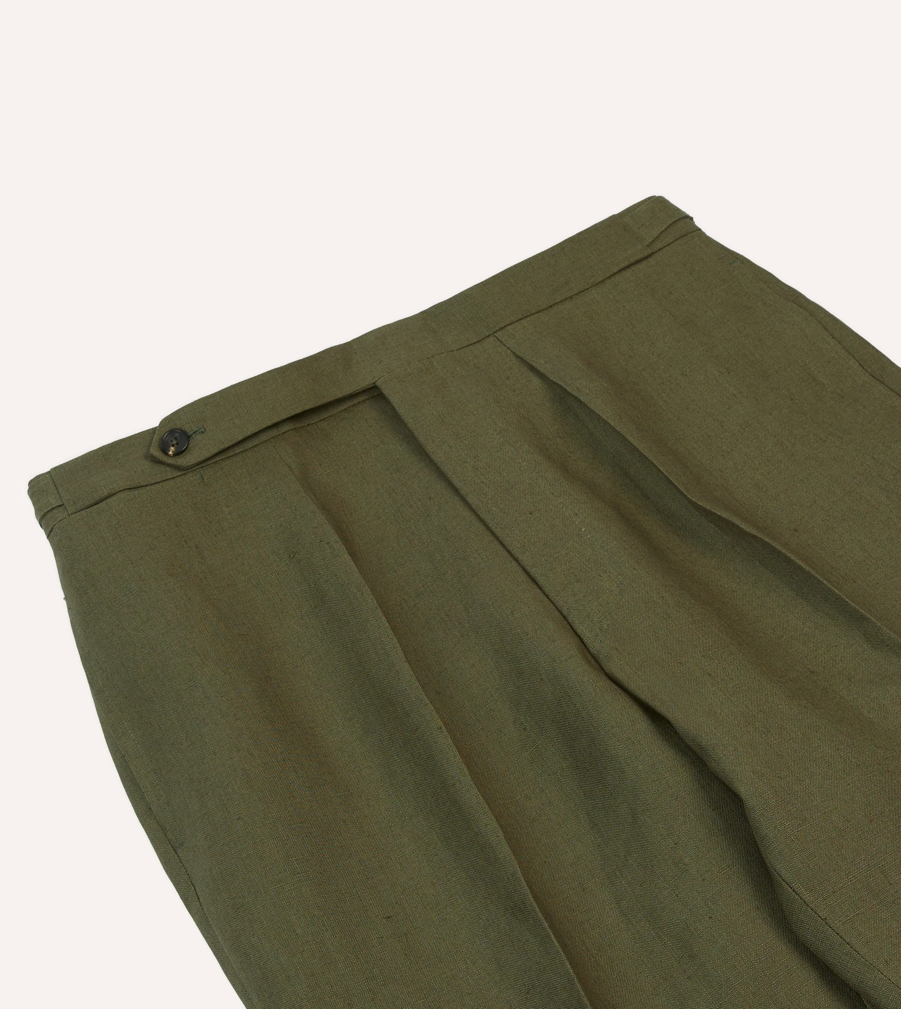 Olive Irish Linen Single Pleat Trouser sold by Drake's London product image thumbnail 4