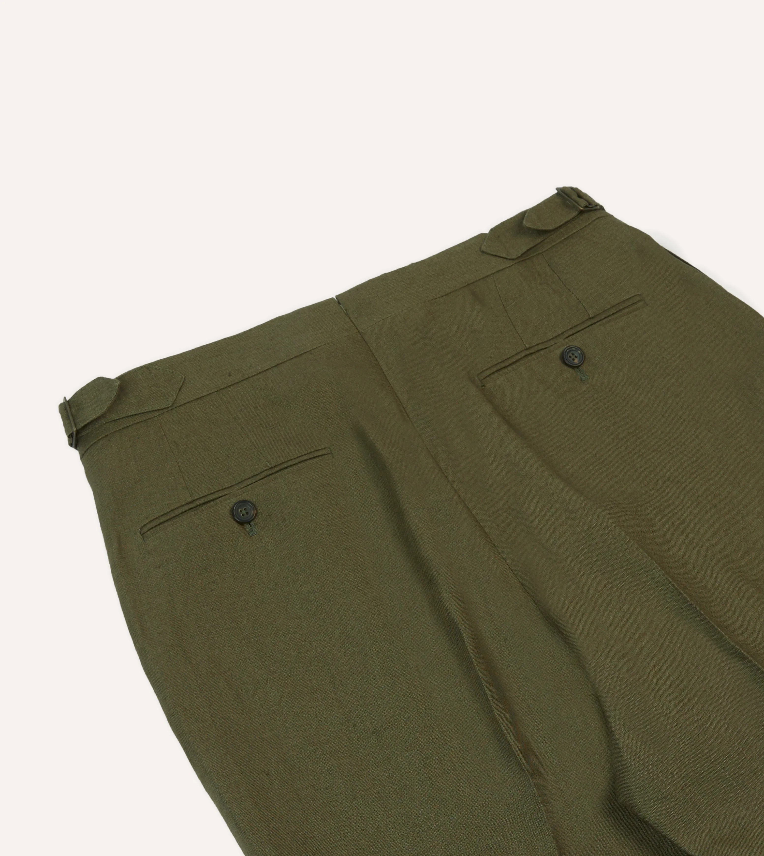 Olive Irish Linen Single Pleat Trouser sold by Drake's London product image thumbnail 5