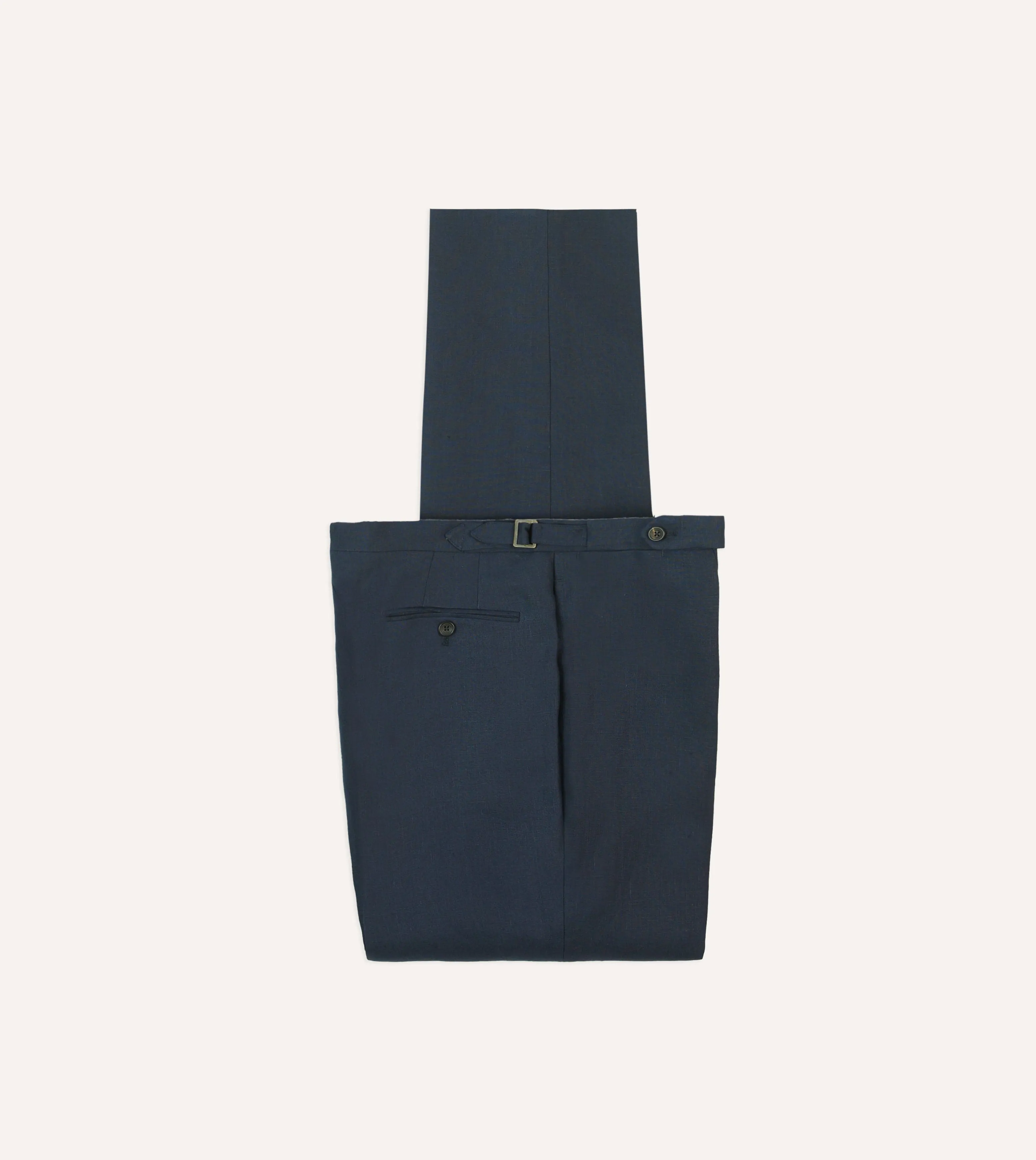 Navy Irish Linen Single Pleat Trouser sold by Drake's London