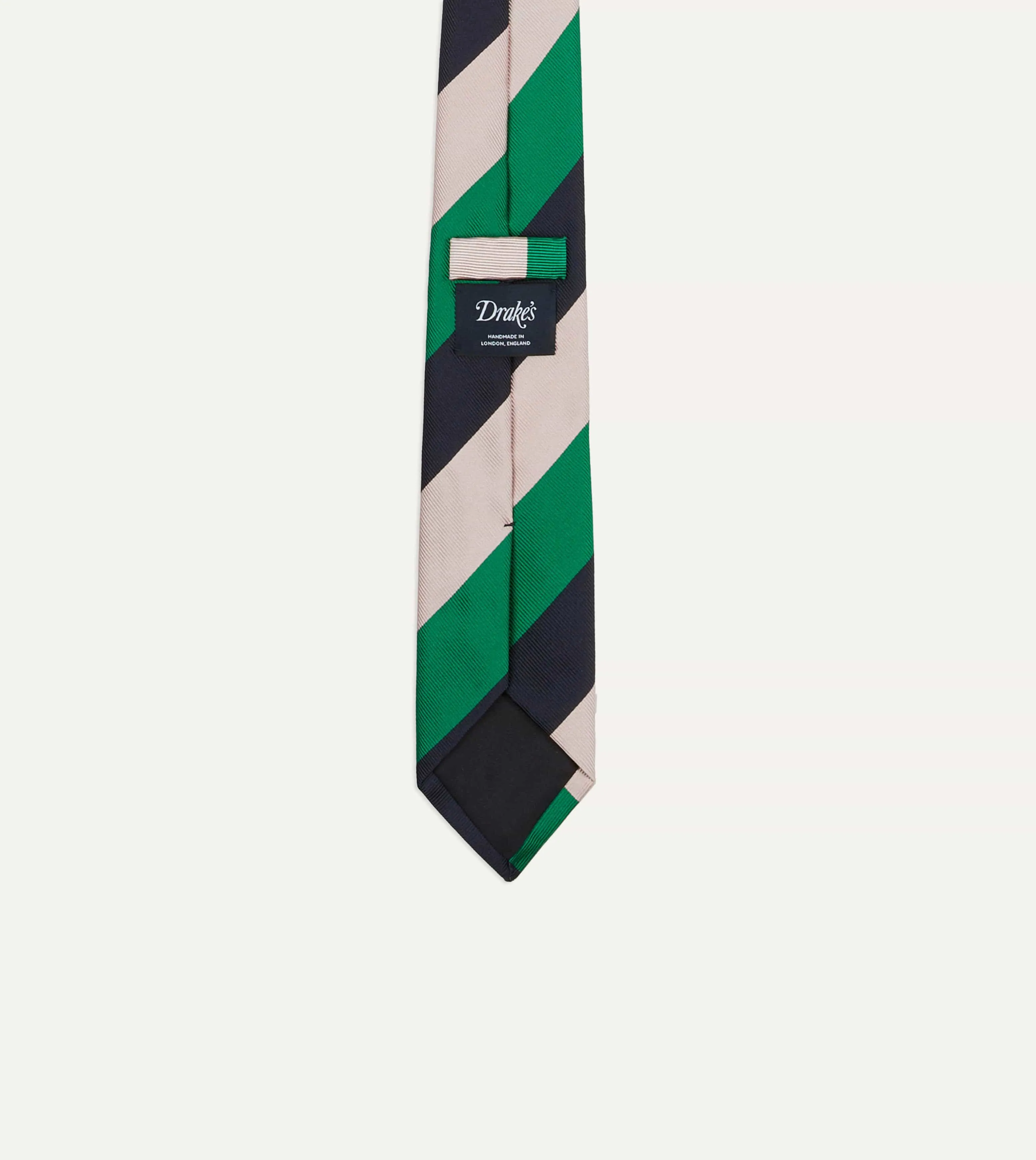 Bright Green, Navy and White Stripe Tipped Repp Silk Tie sold by Drake's London product image thumbnail 4