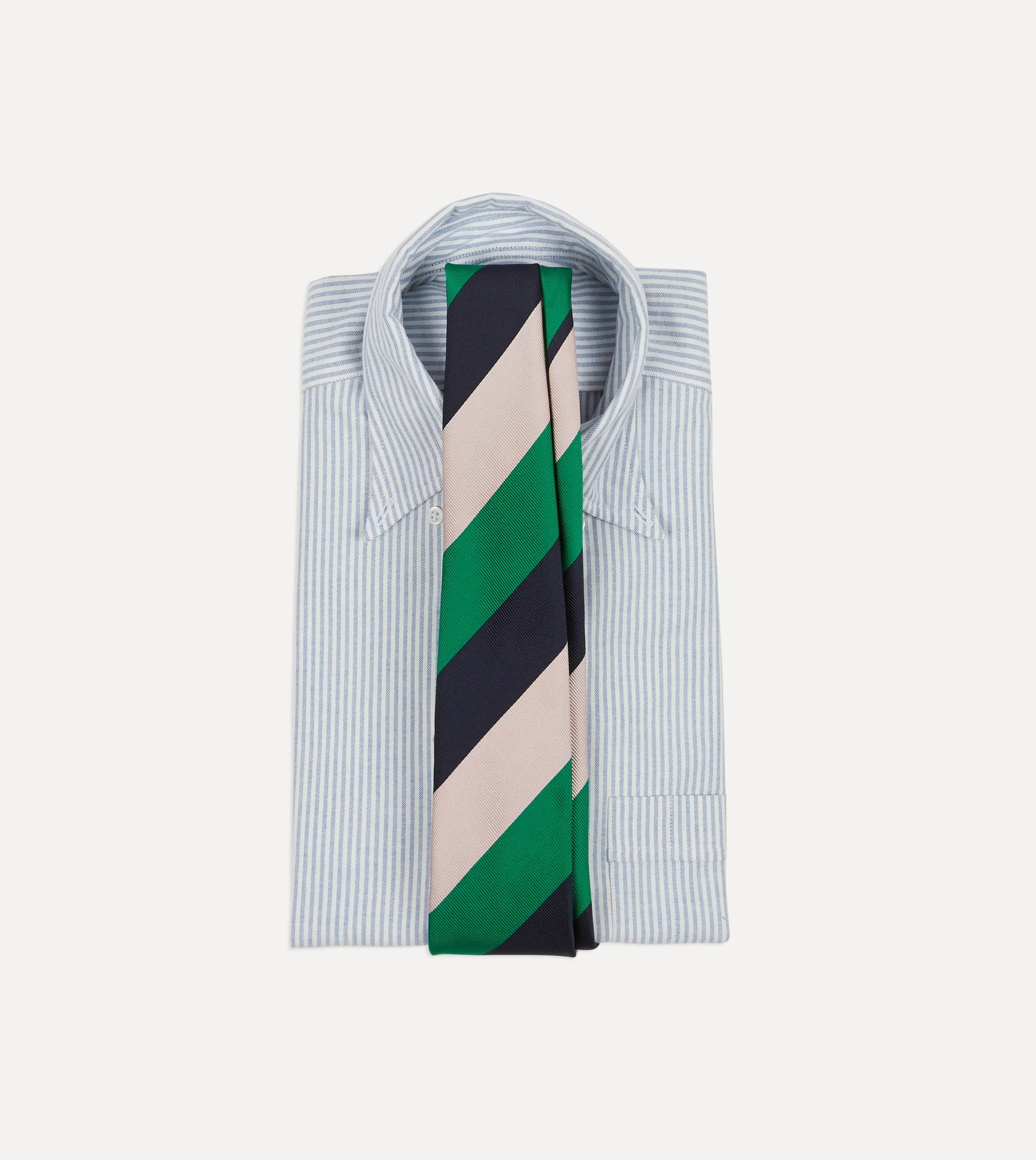 Bright Green, Navy and White Stripe Tipped Repp Silk Tie sold by Drake's London product image thumbnail 2