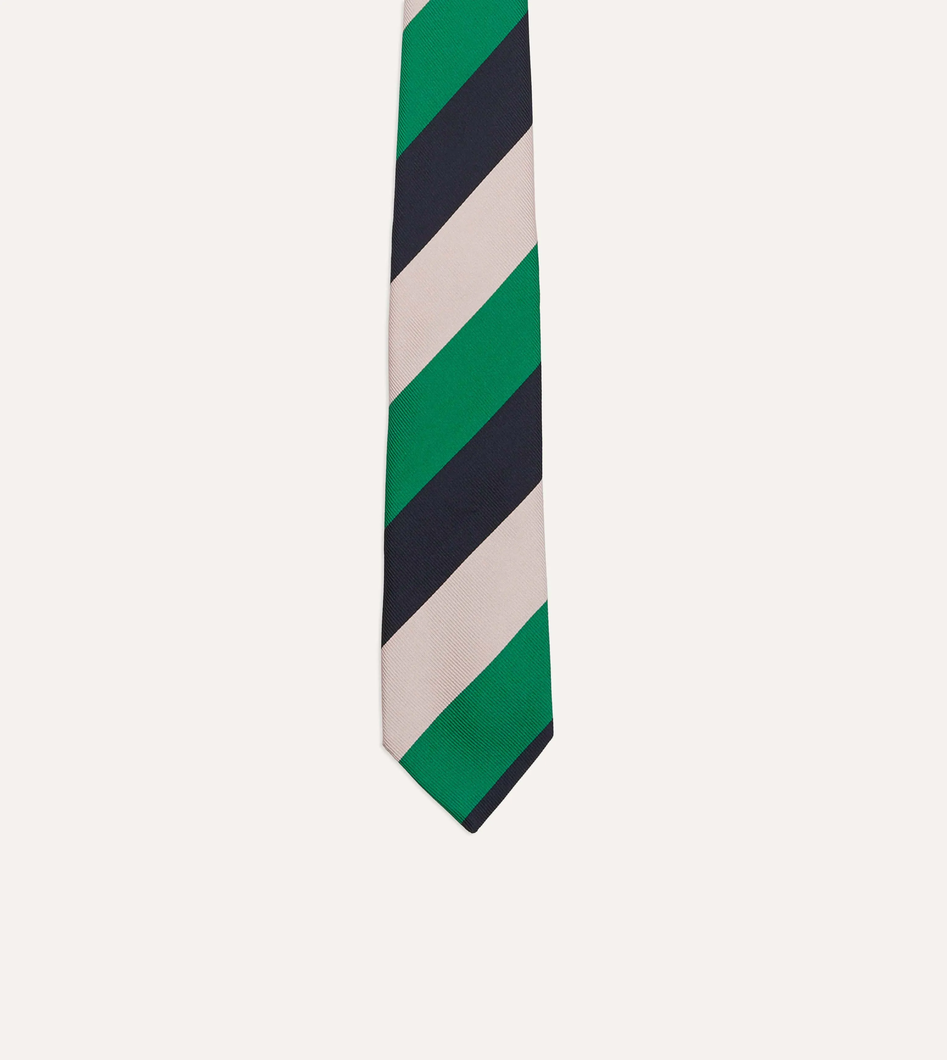 Bright Green, Navy and White Stripe Tipped Repp Silk Tie sold by Drake's London product image thumbnail 3