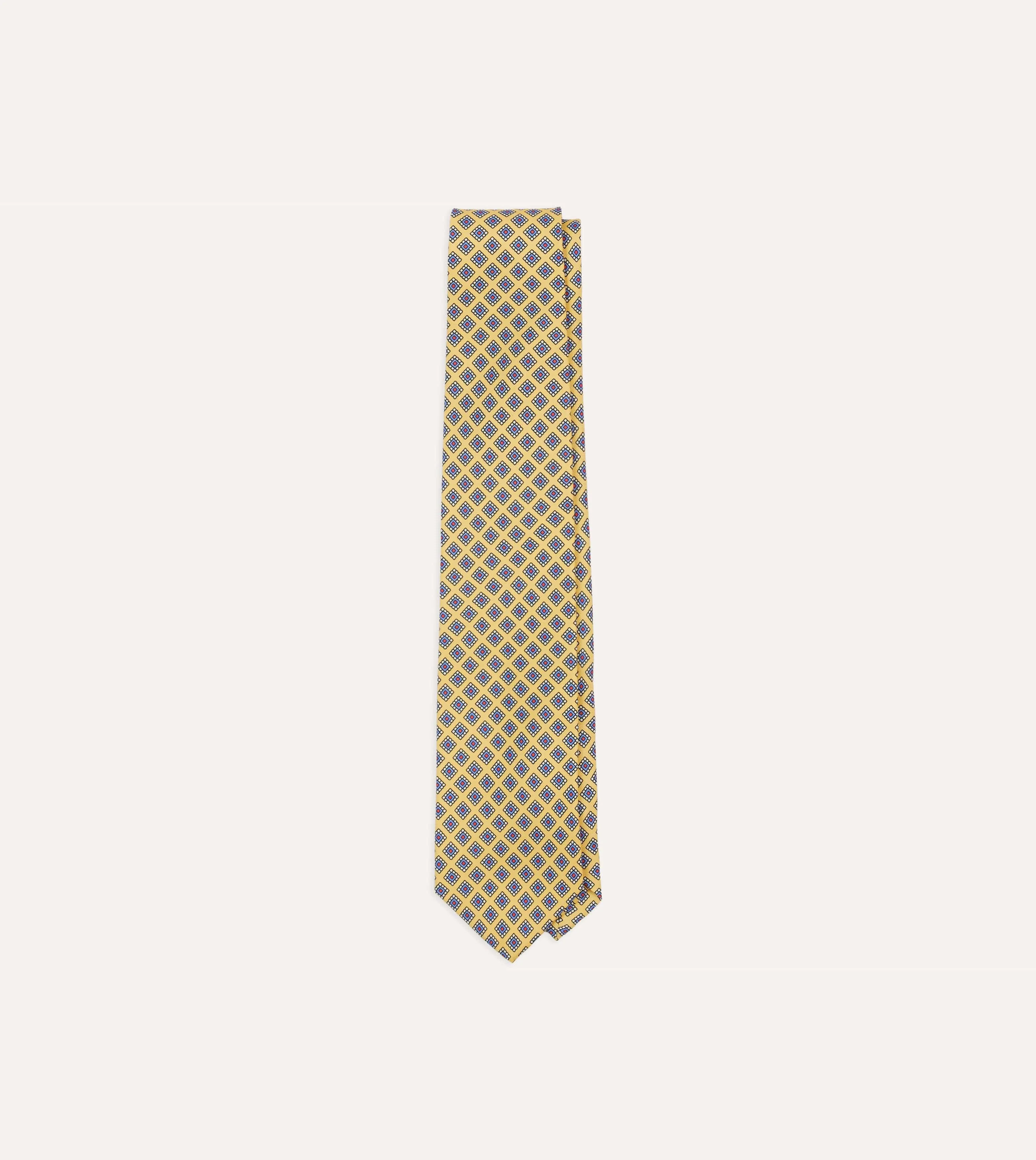 Yellow Square Medallion Self-Tipped Silk Tie sold by Drake's London