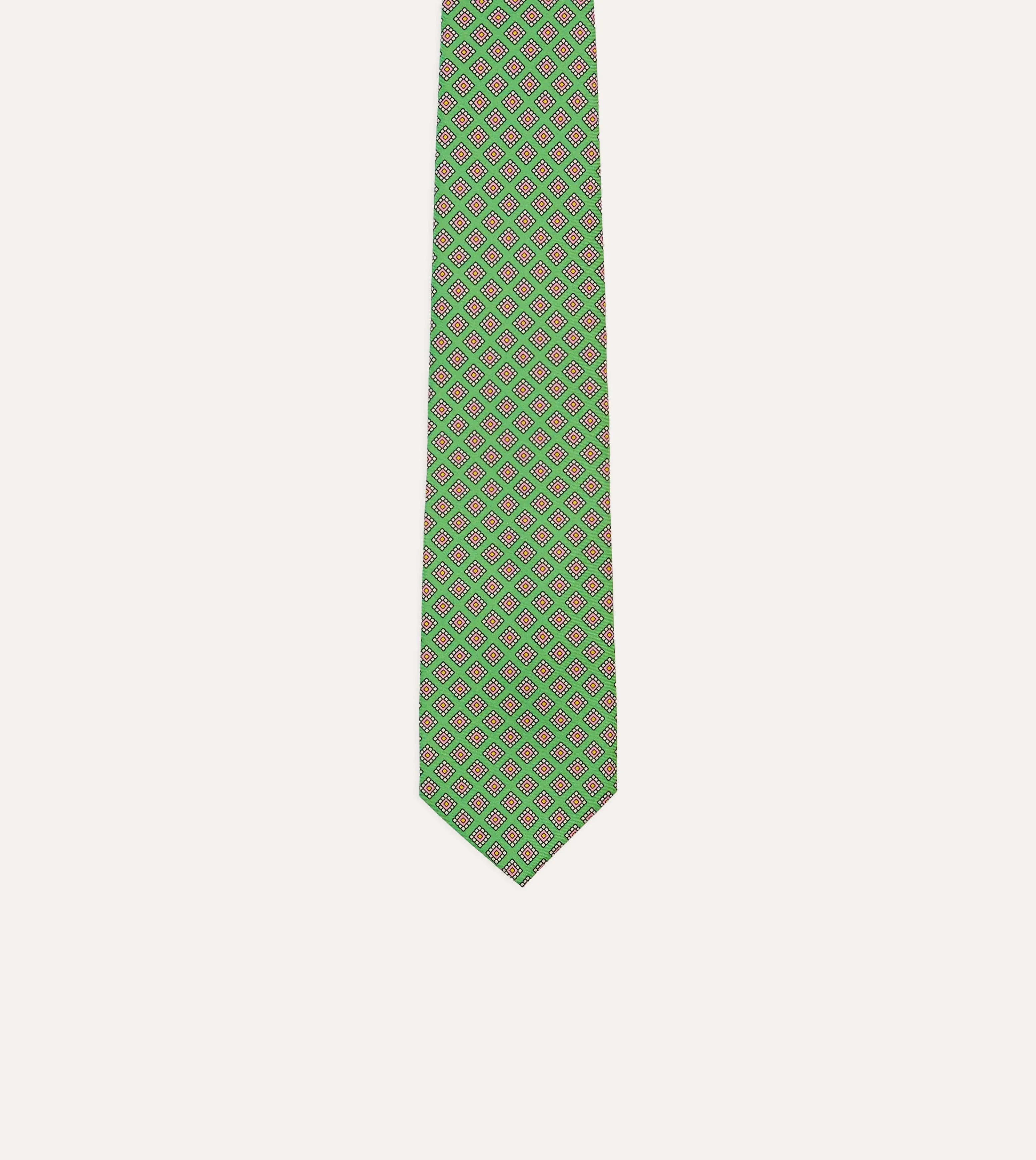 Green Square Medallion Self-Tipped Silk Tie sold by Drake's London product image thumbnail 3