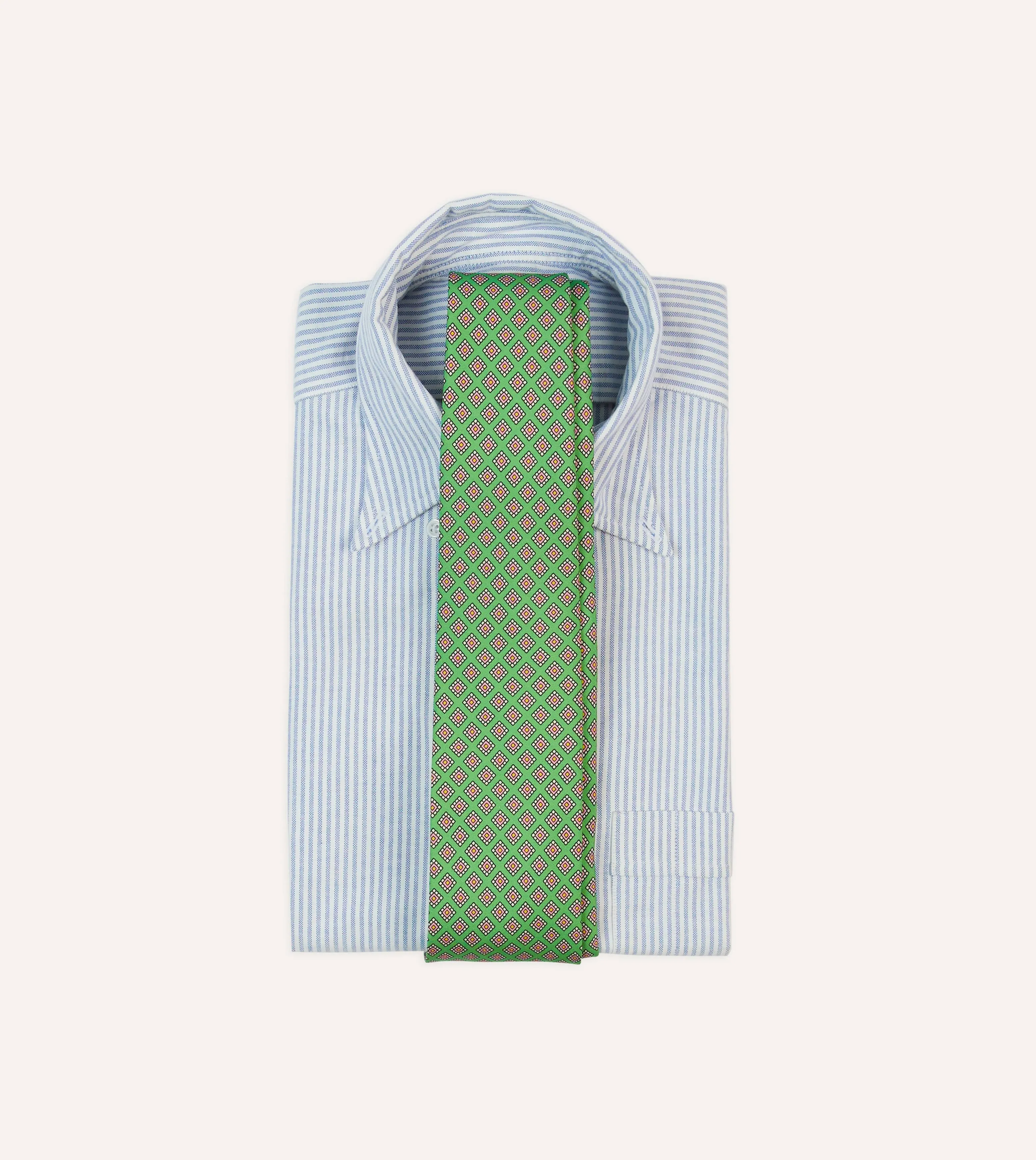 Green Square Medallion Self-Tipped Silk Tie sold by Drake's London product image thumbnail 2