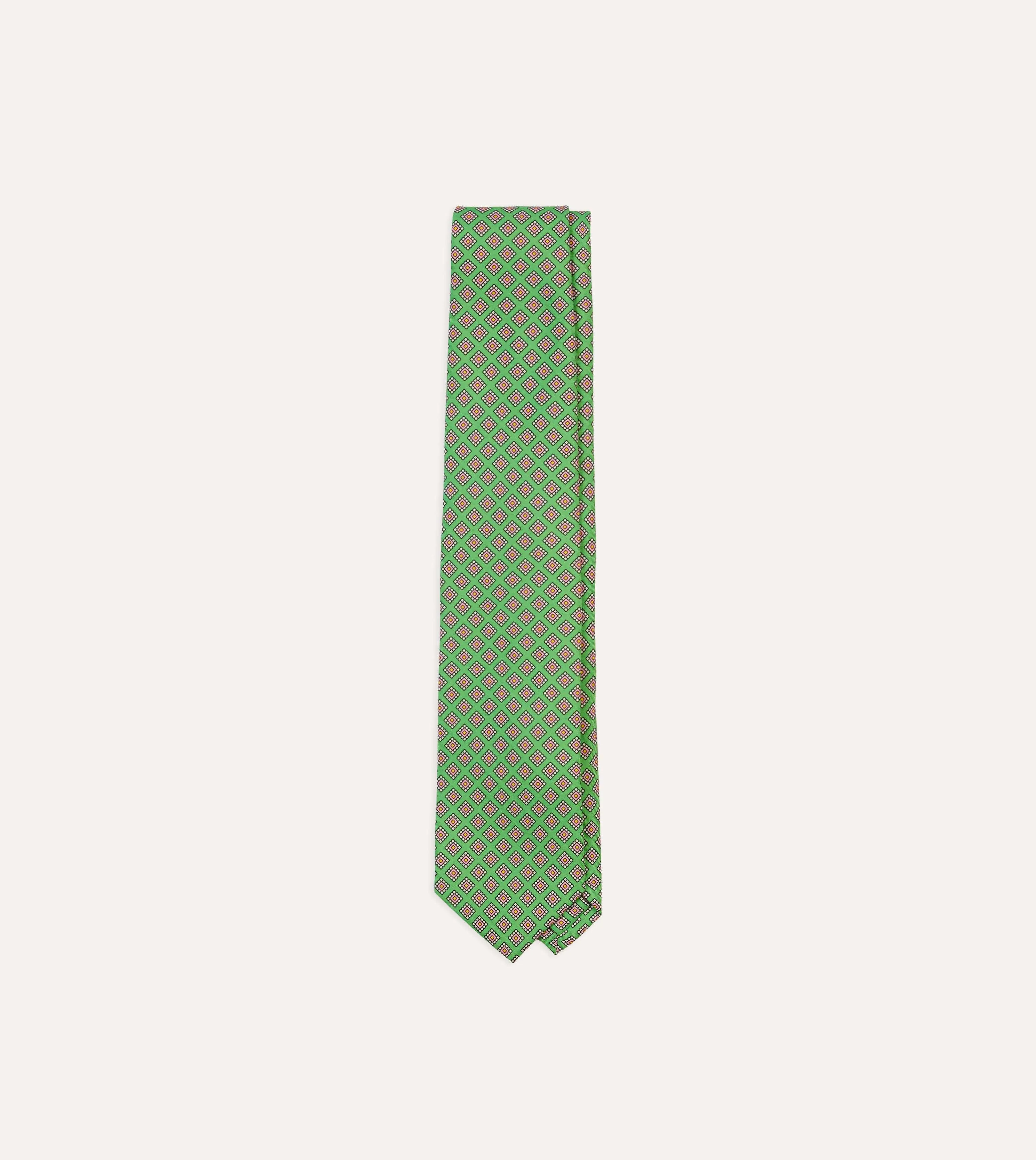 Green Square Medallion Self-Tipped Silk Tie sold by Drake's London