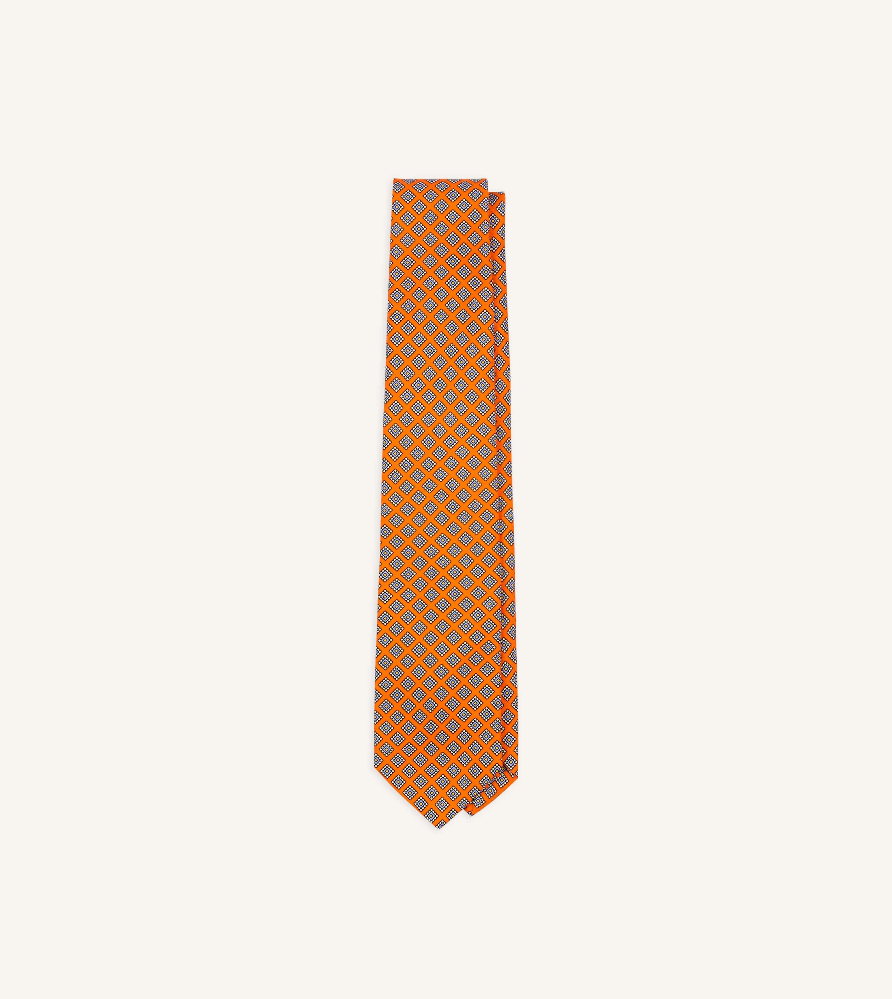 Orange Square Medallion Self-Tipped Silk Tie sold by Drake's London