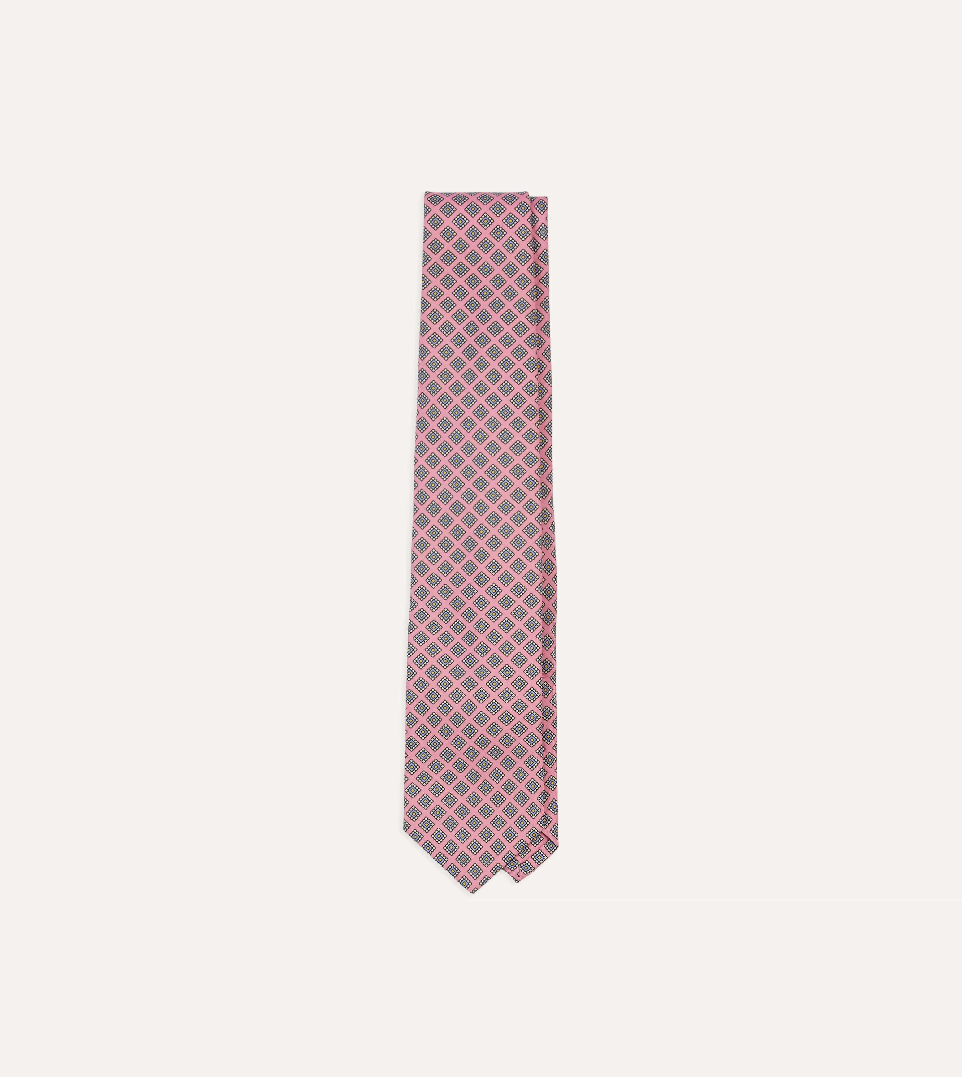 Pink Square Medallion Self-Tipped Silk Tie sold by Drake's London