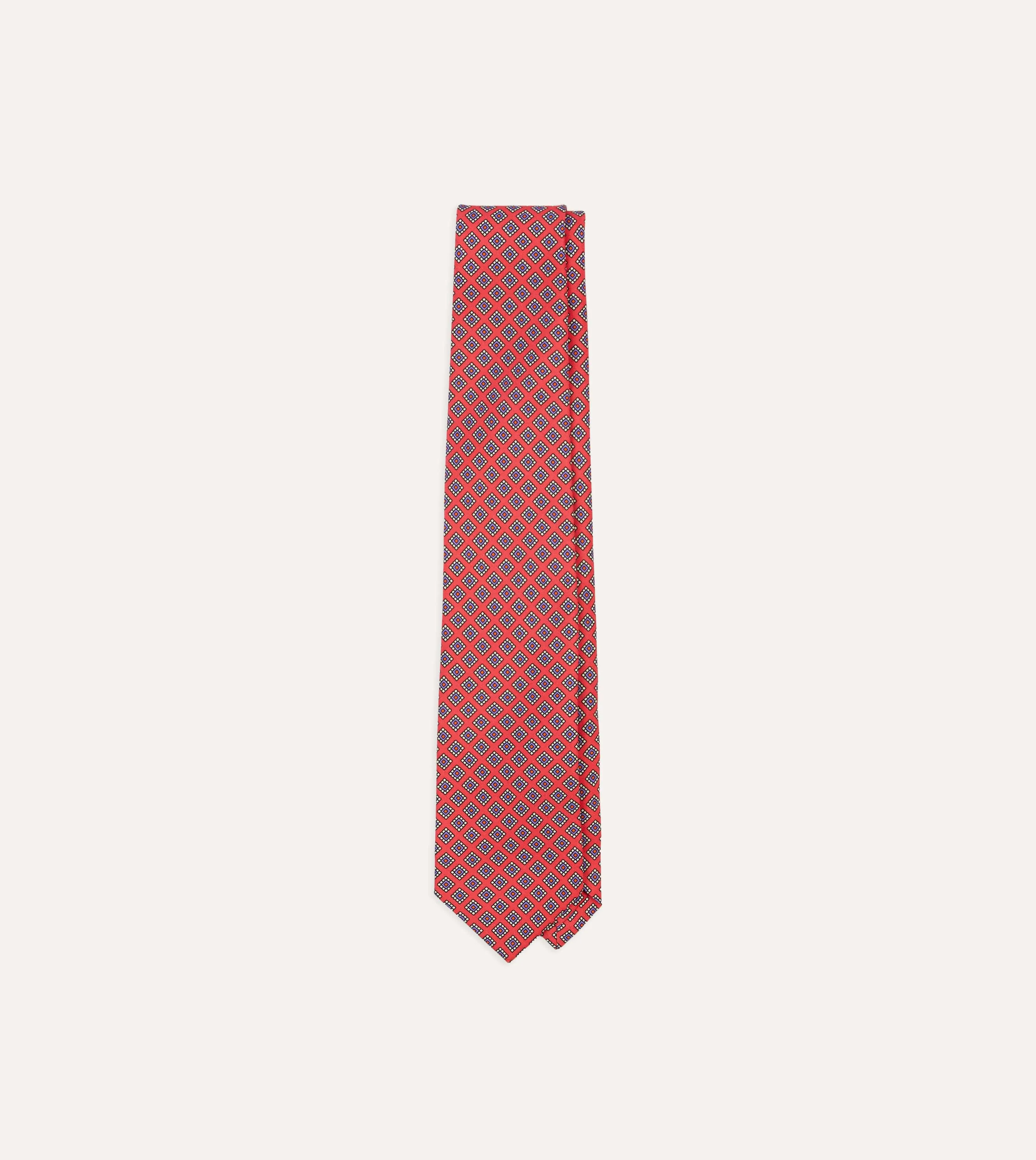 Magenta Square Medallion Self-Tipped Silk Tie sold by Drake's London