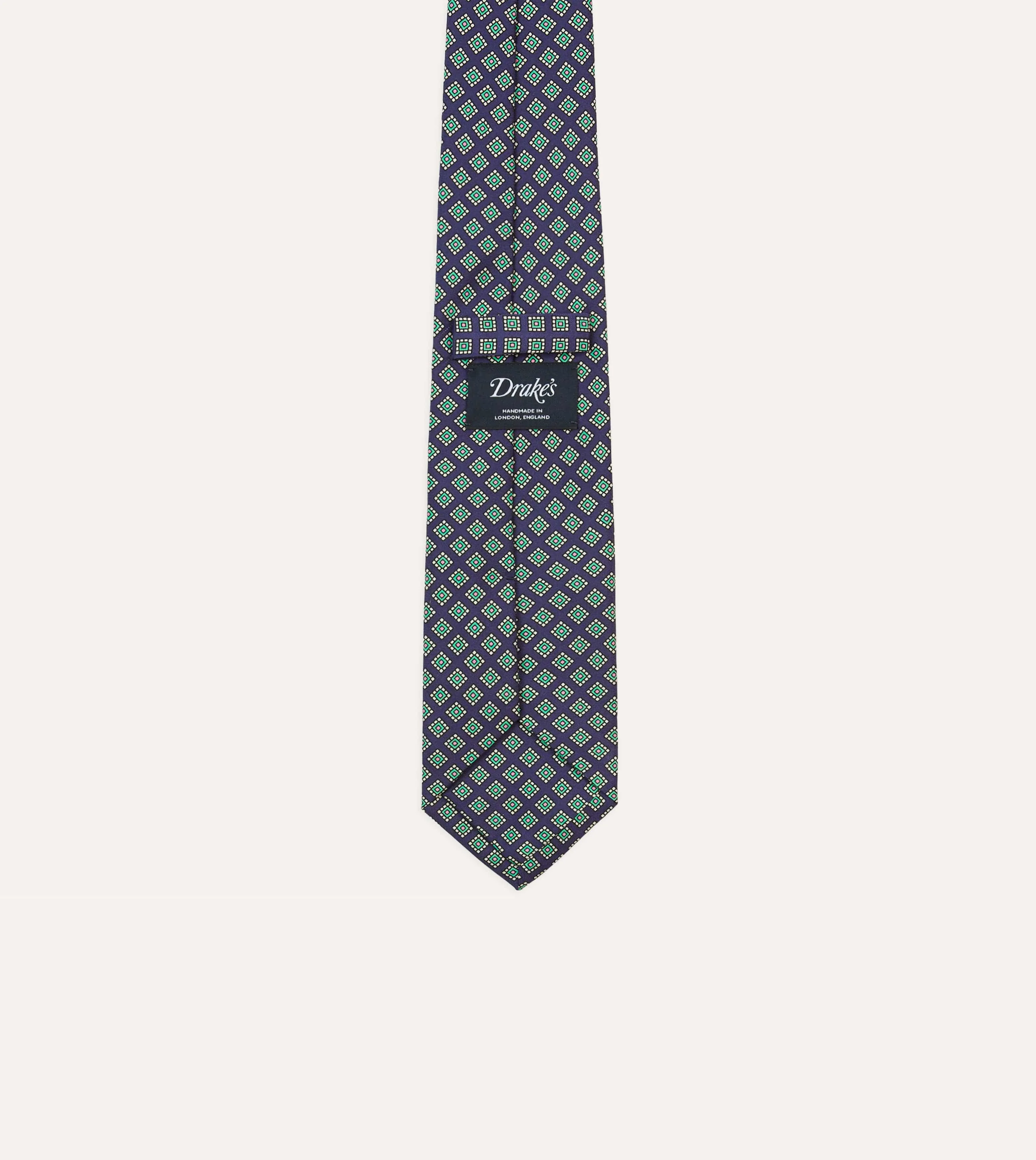 Navy Square Medallion Self-Tipped Silk Tie sold by Drake's London product image thumbnail 4