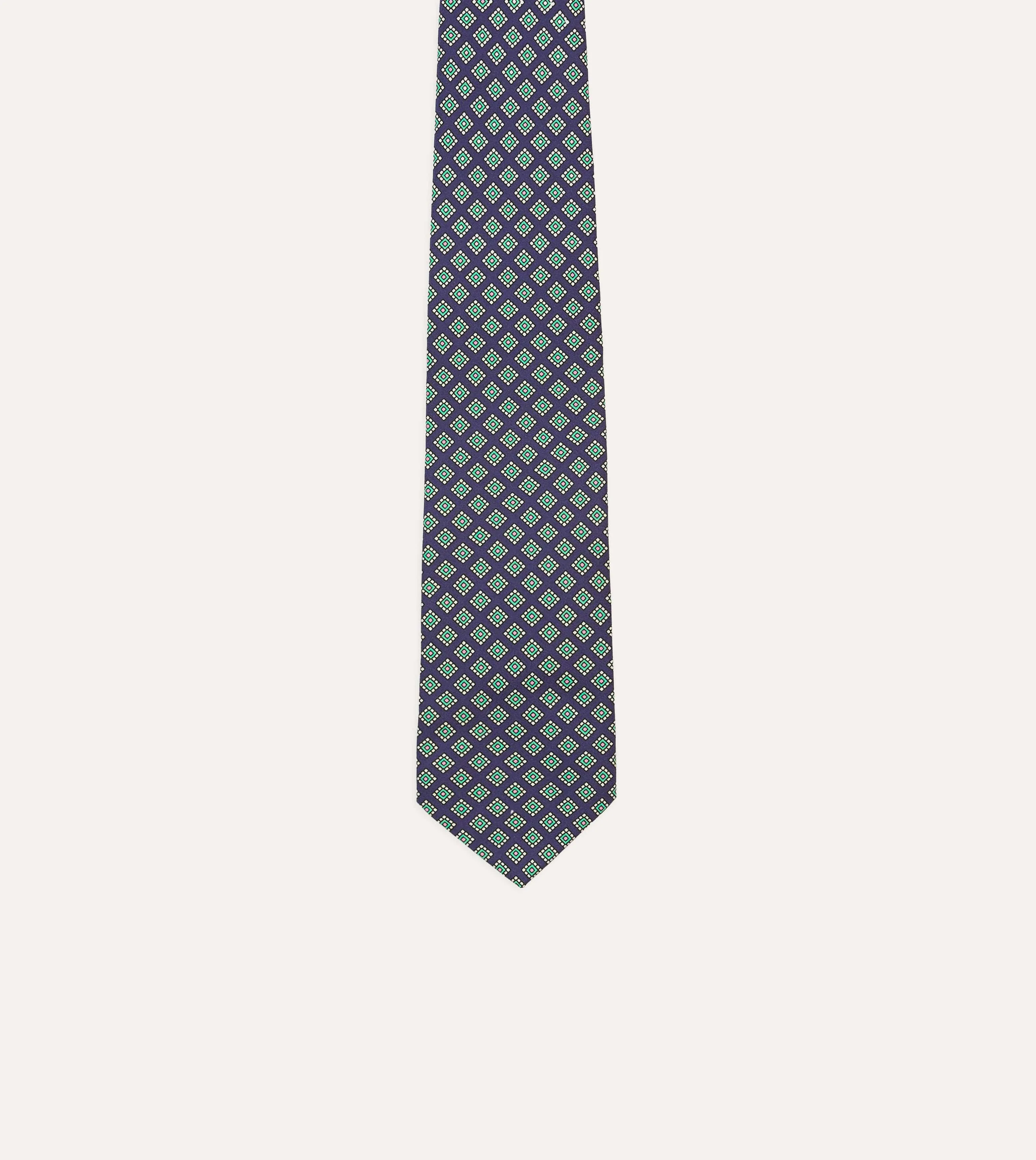 Navy Square Medallion Self-Tipped Silk Tie sold by Drake's London product image thumbnail 3