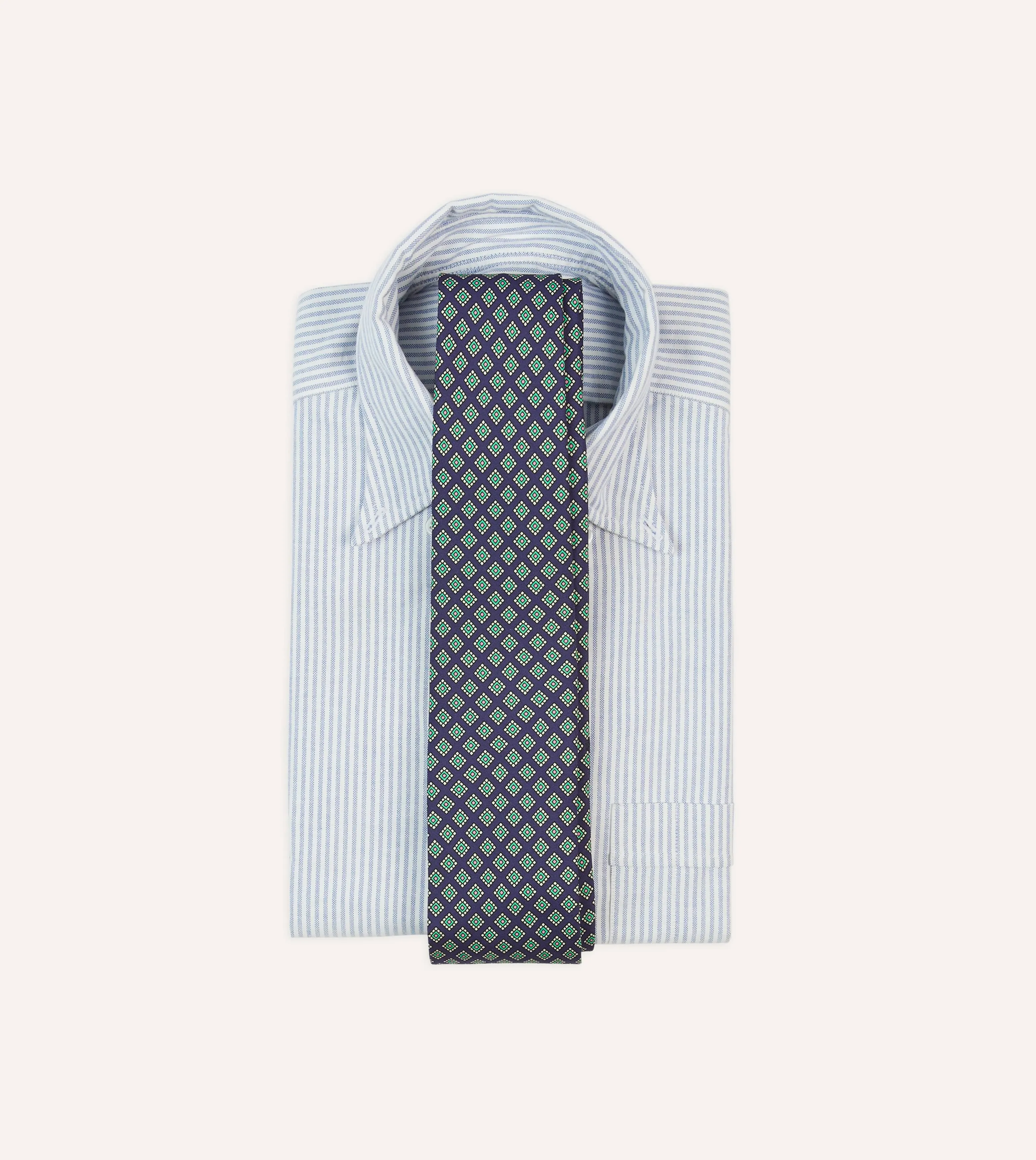 Navy Square Medallion Self-Tipped Silk Tie sold by Drake's London product image thumbnail 2