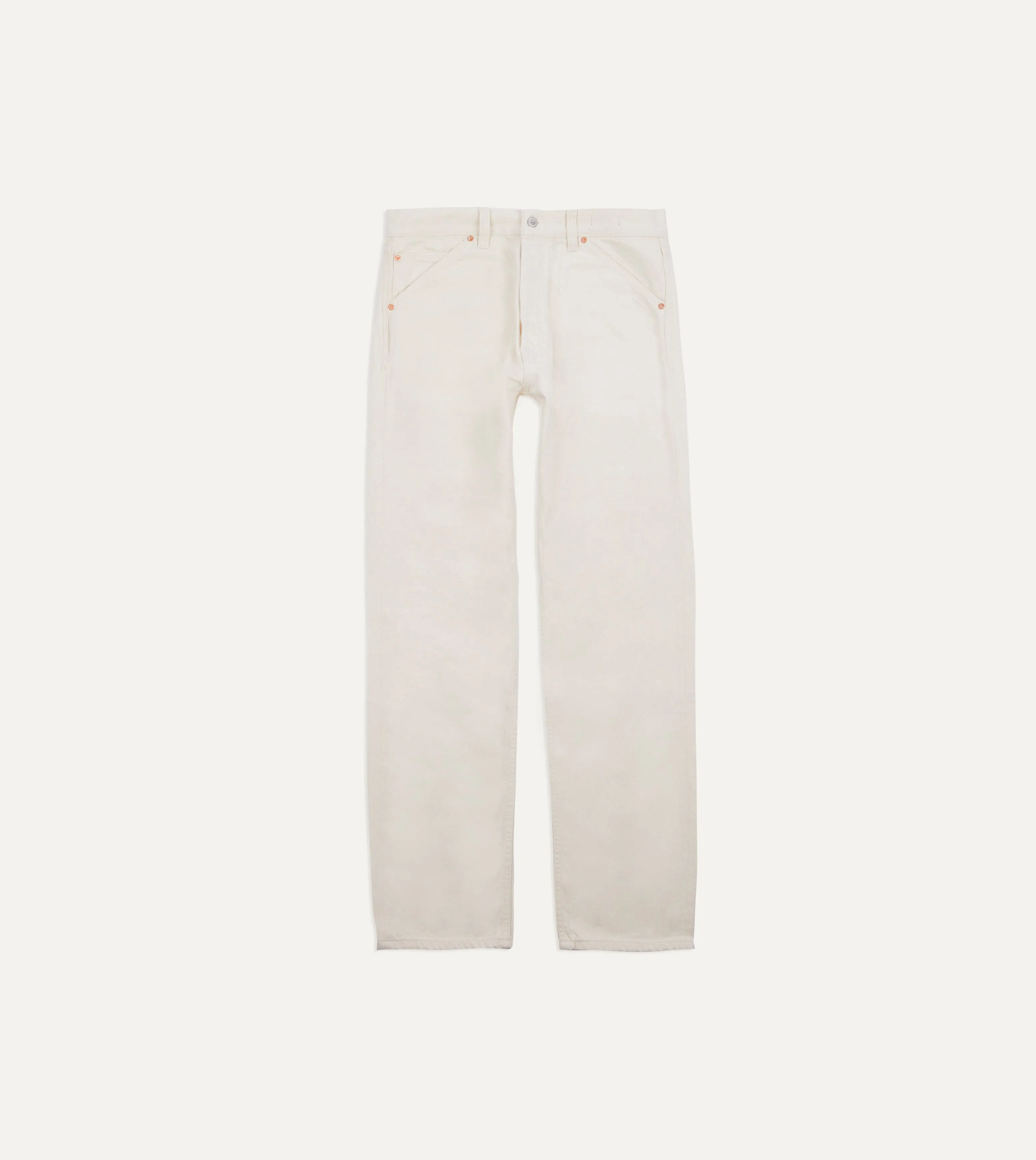 Ecru 12.7oz Selvedge Denim Tonal Stitch Five-Pocket Jeans sold by Drake's London