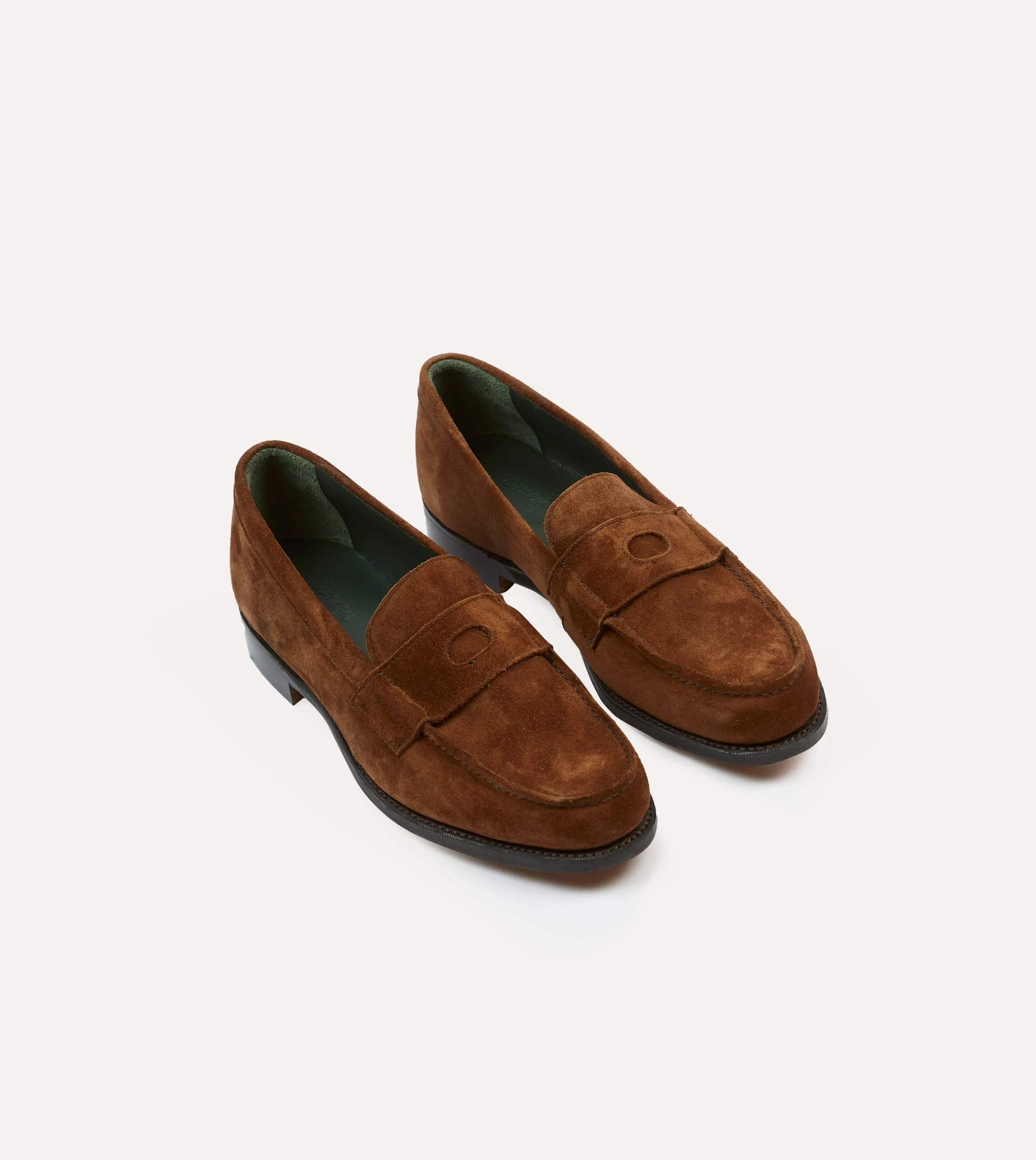 Snuff Suede Charles Mk II Goodyear Welted Penny Loafer sold by Drake's London