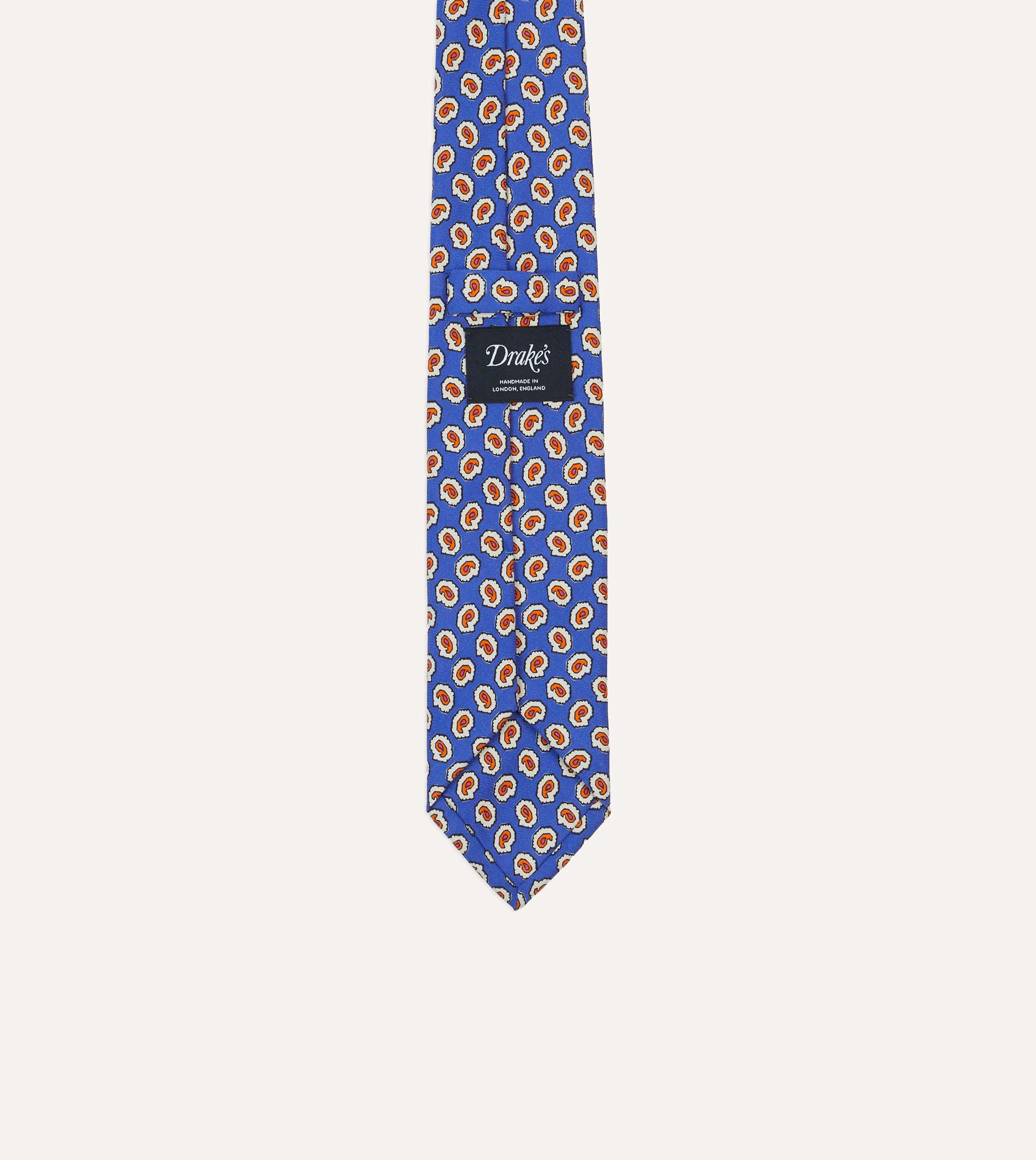 Blue Small Paisley Leaf Print Silk Self Tipped Tie sold by Drake's London product image thumbnail 4