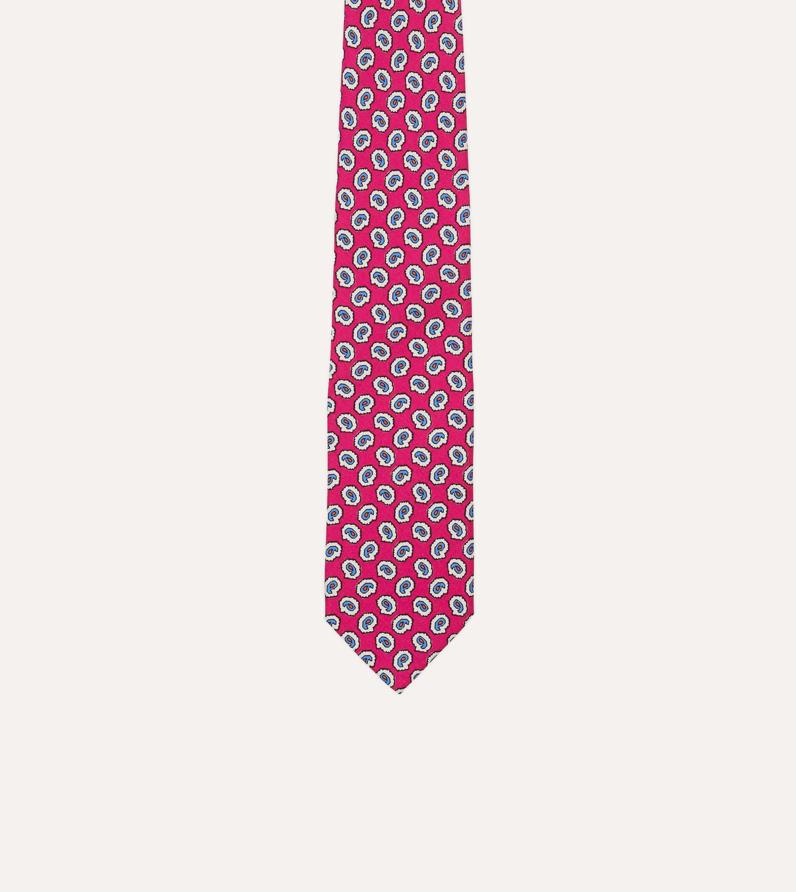 Fuchsia Small Paisley Leaf Print Silk Self Tipped Tie sold by Drake's London product image thumbnail 3