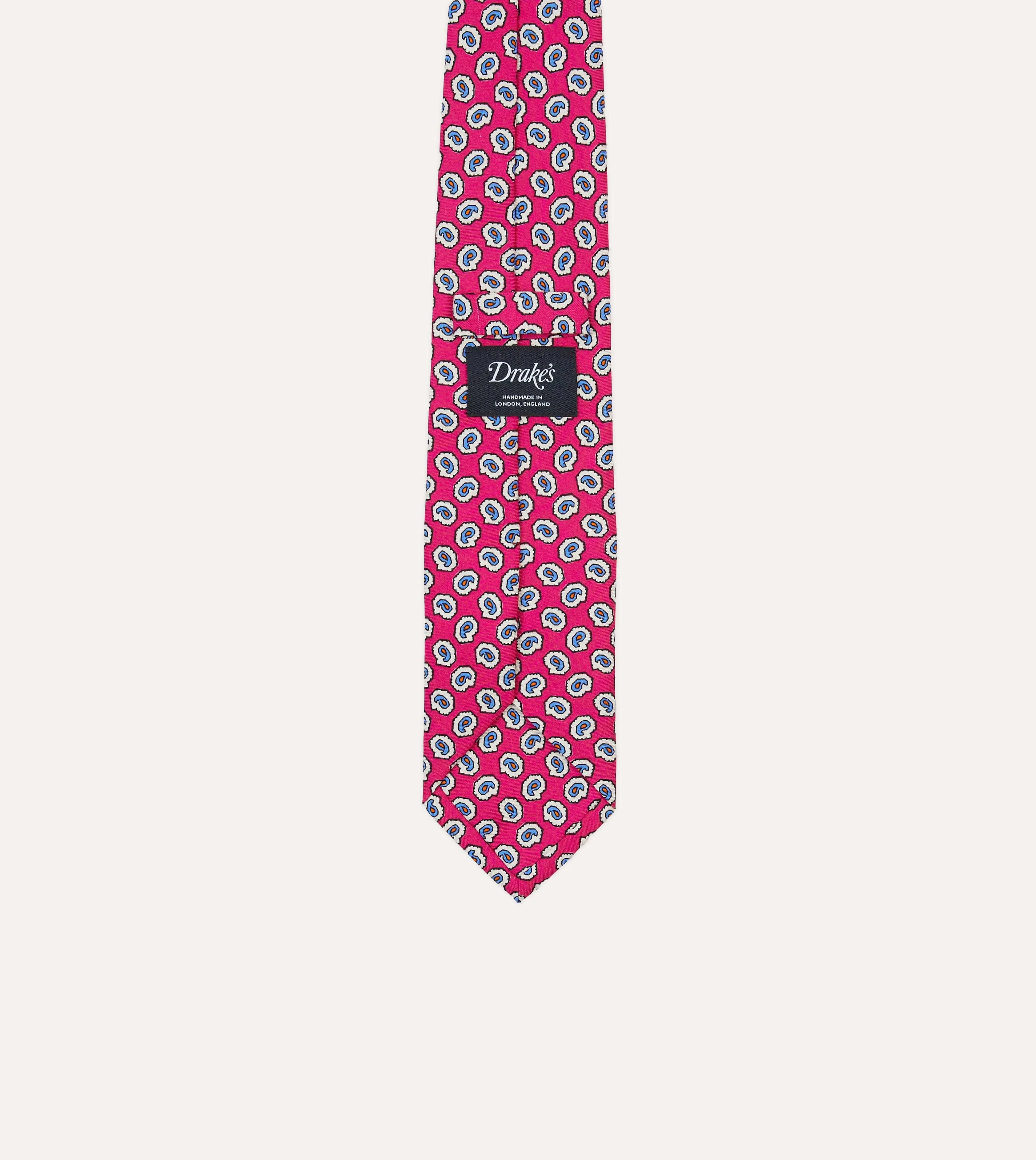 Fuchsia Small Paisley Leaf Print Silk Self Tipped Tie sold by Drake's London product image thumbnail 4