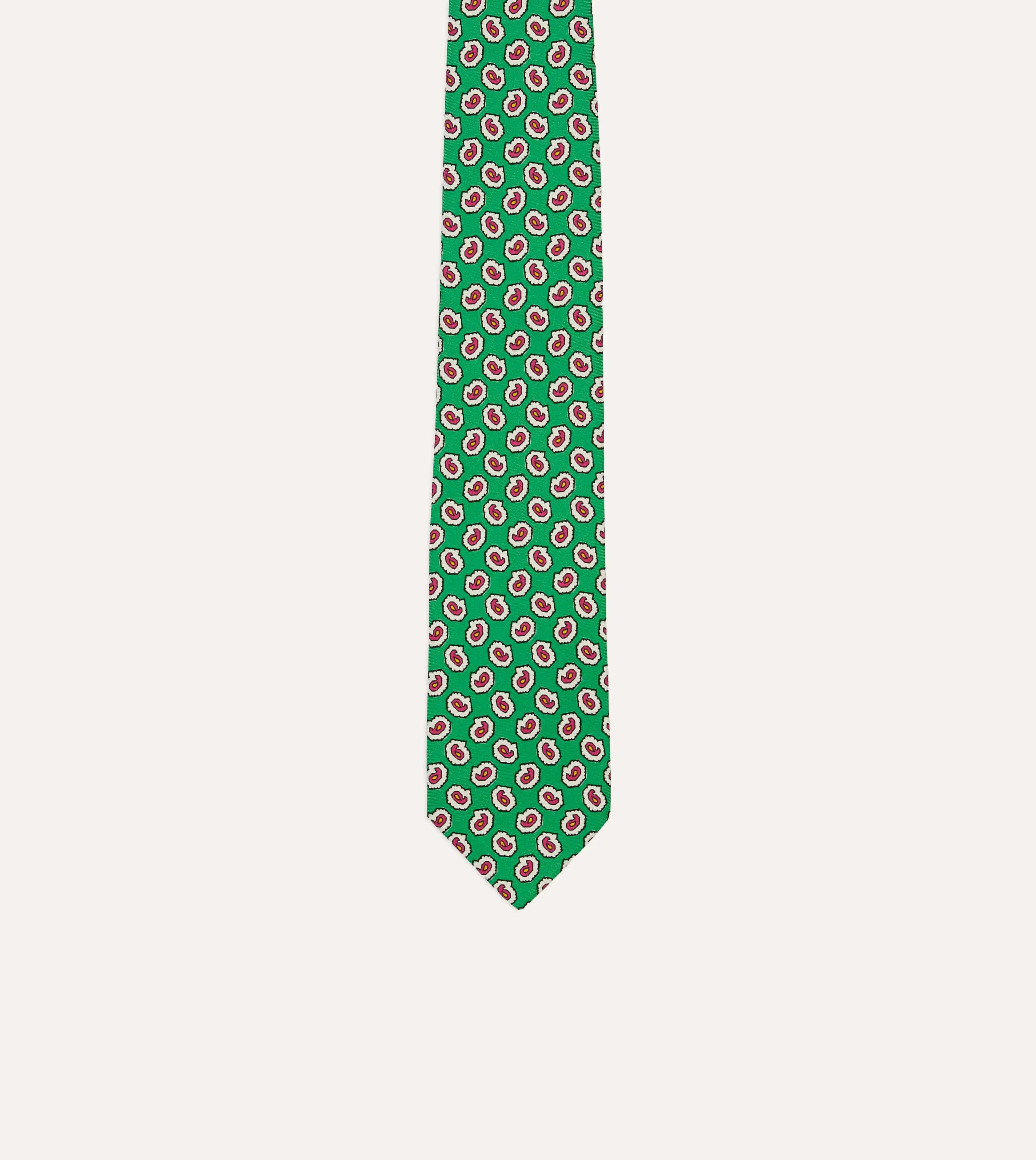 Green Small Paisley Leaf Print Silk Self Tipped Tie sold by Drake's London product image thumbnail 3