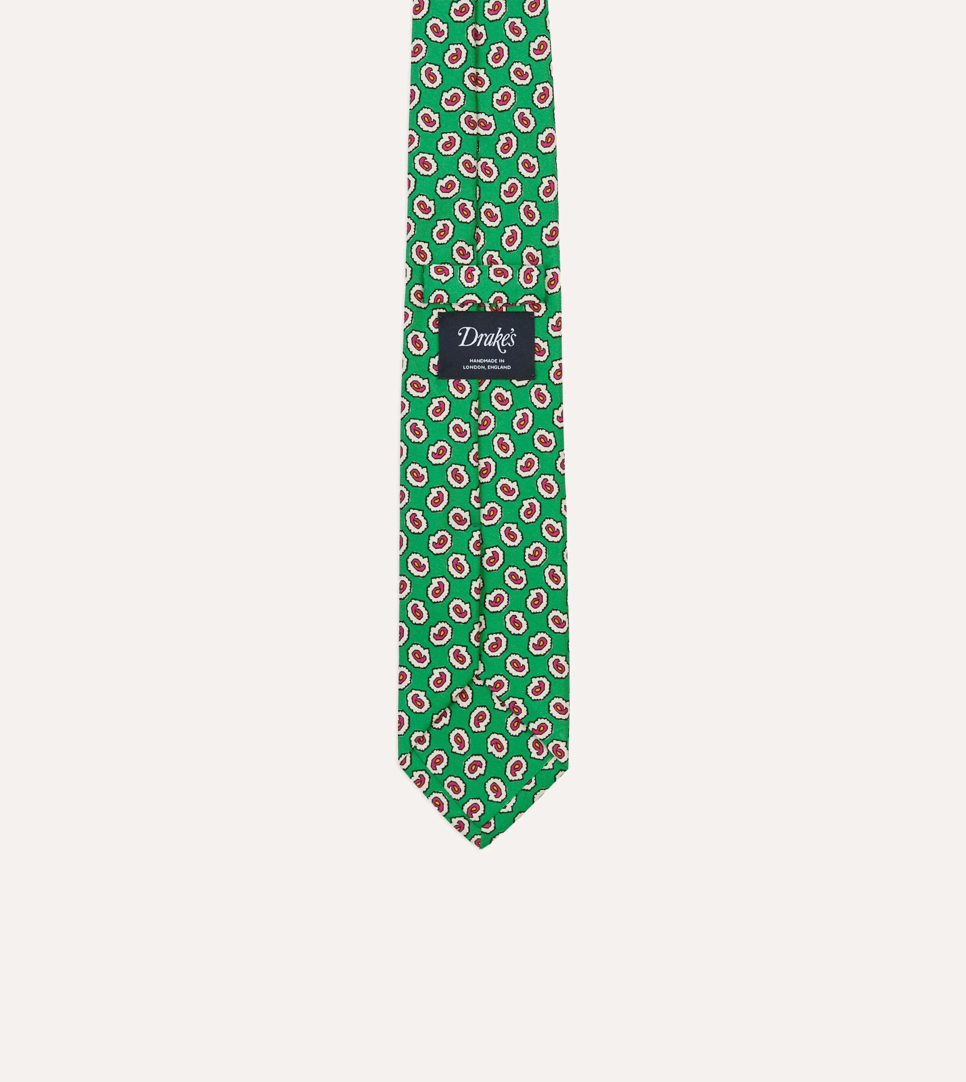 Green Small Paisley Leaf Print Silk Self Tipped Tie sold by Drake's London product image thumbnail 4