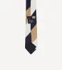 White, Navy and Brown Wide Stripe Repp Silk Tipped Tie sold by Drake's London