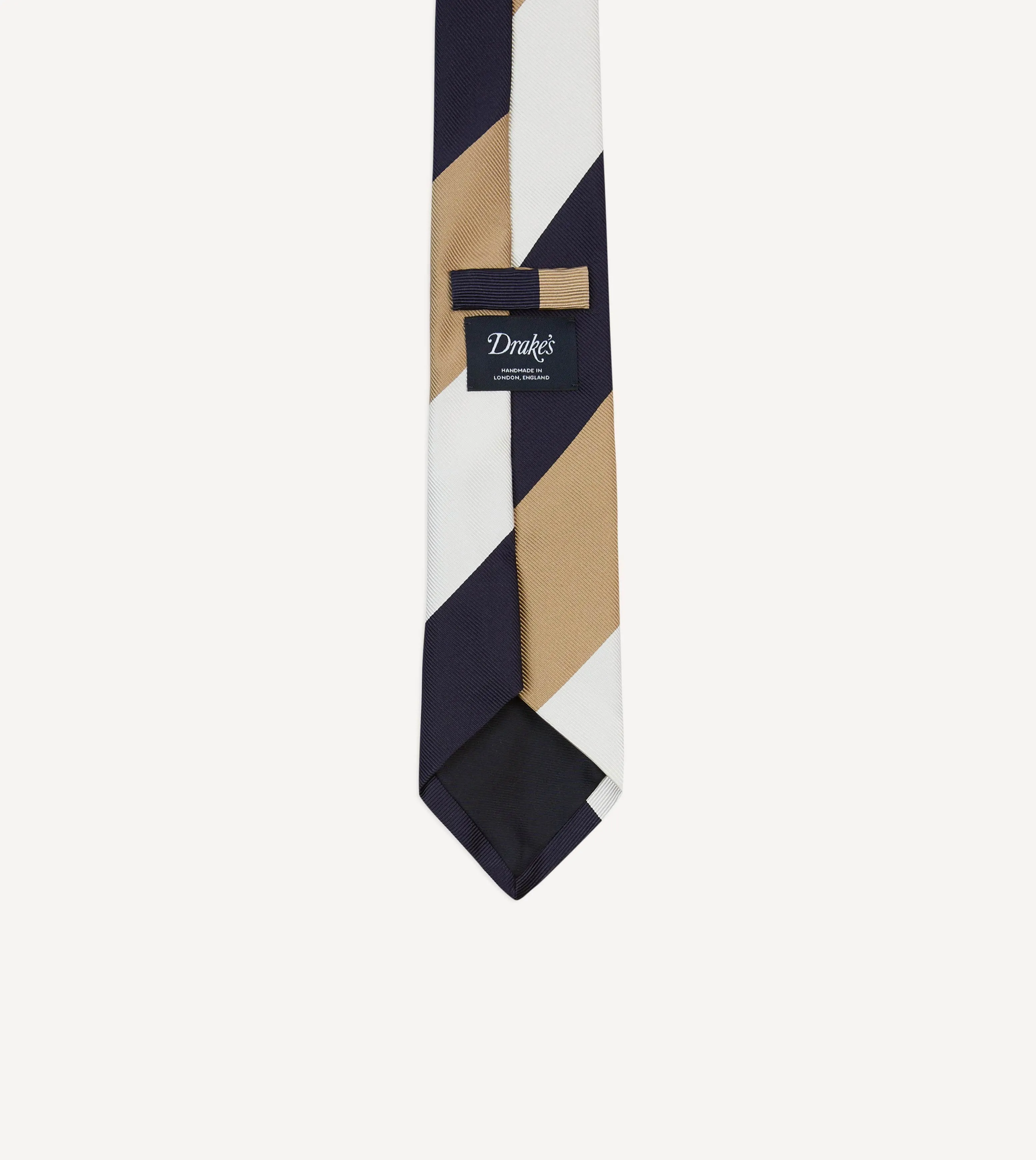 White, Navy and Brown Wide Stripe Repp Silk Tipped Tie sold by Drake's London product image thumbnail 4
