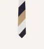 White, Navy and Brown Wide Stripe Repp Silk Tipped Tie sold by Drake's London
