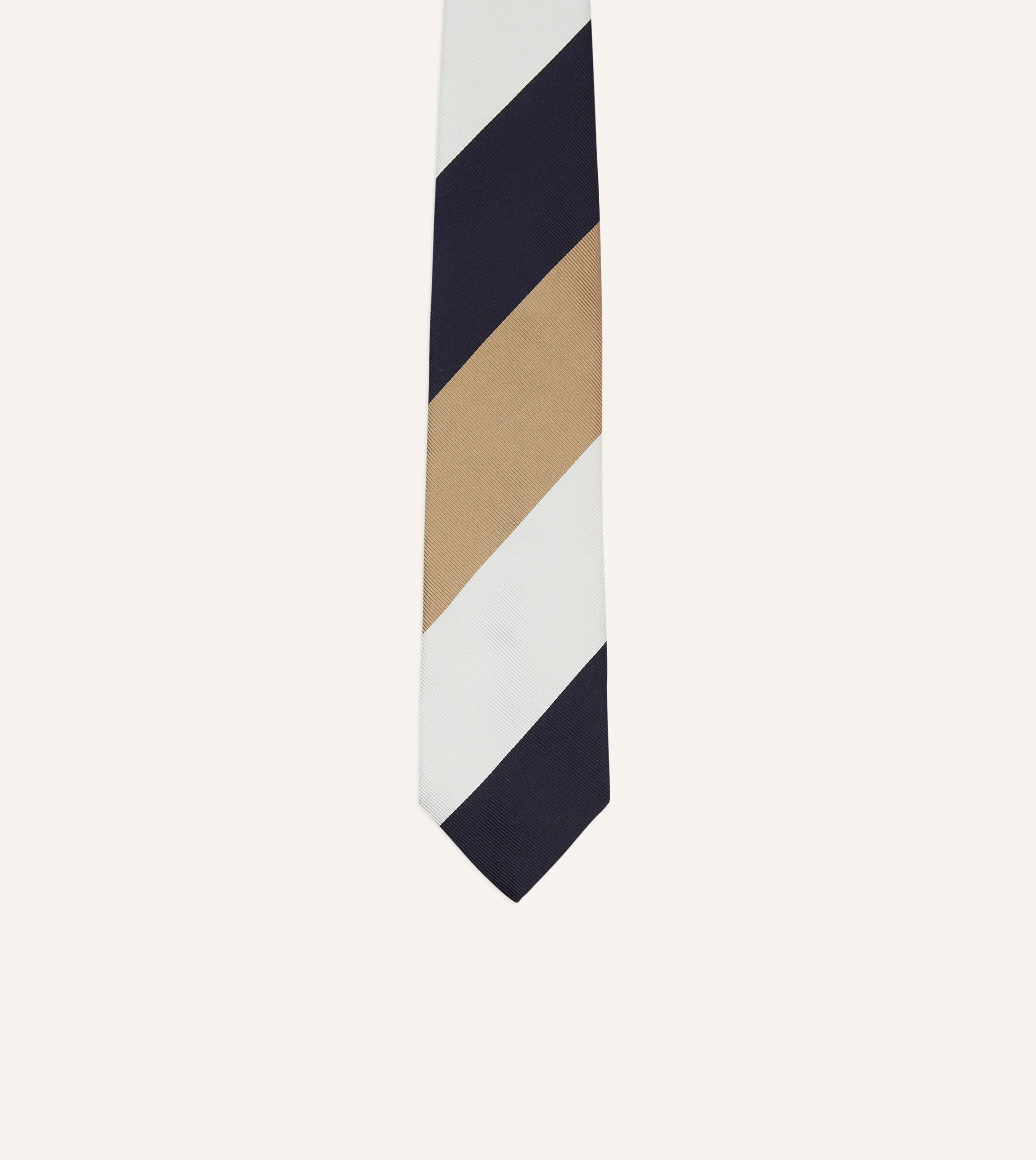 White, Navy and Brown Wide Stripe Repp Silk Tipped Tie sold by Drake's London product image thumbnail 3
