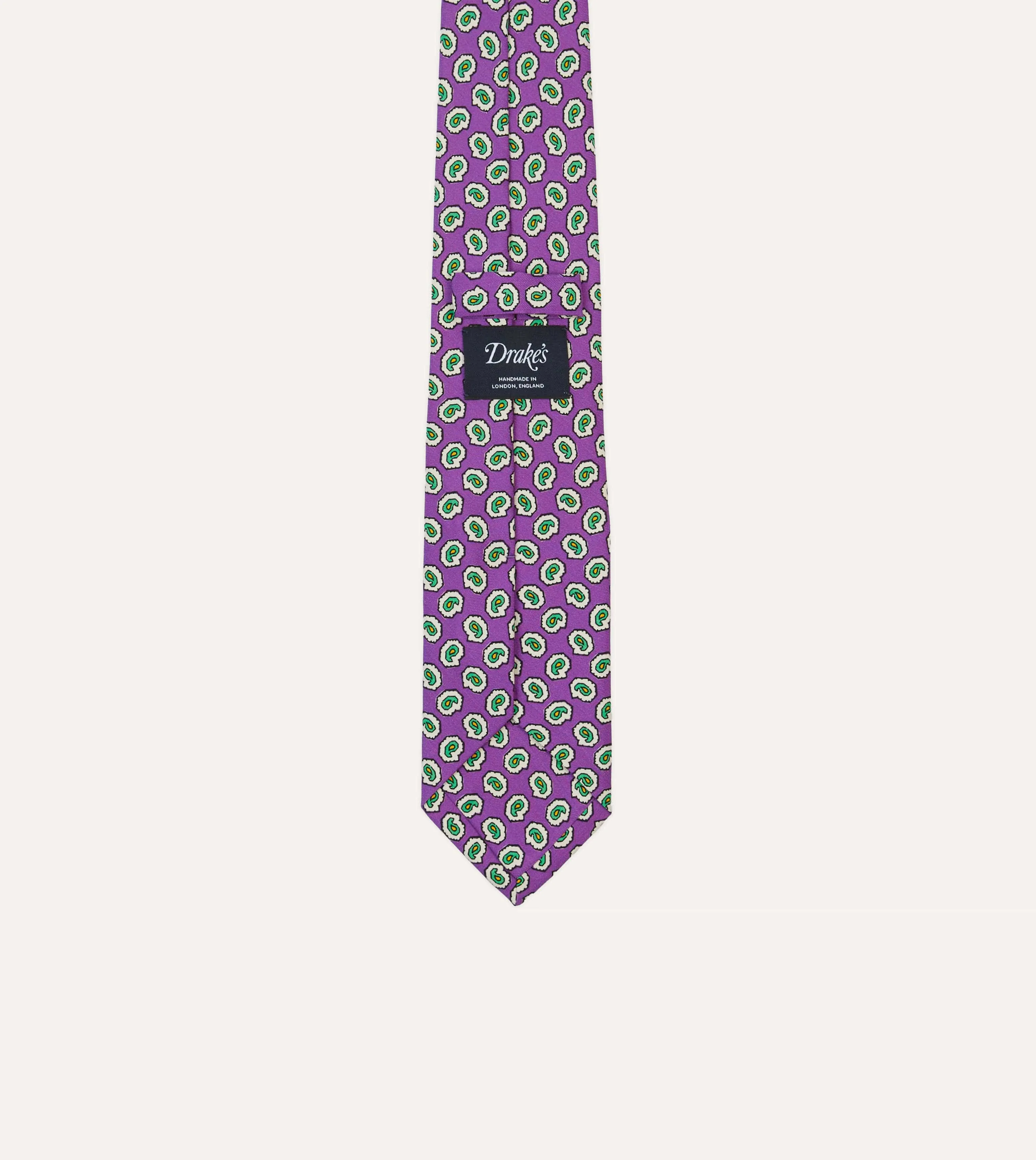 Purple Small Paisley Leaf Print Silk Self Tipped Tie sold by Drake's London product image thumbnail 4