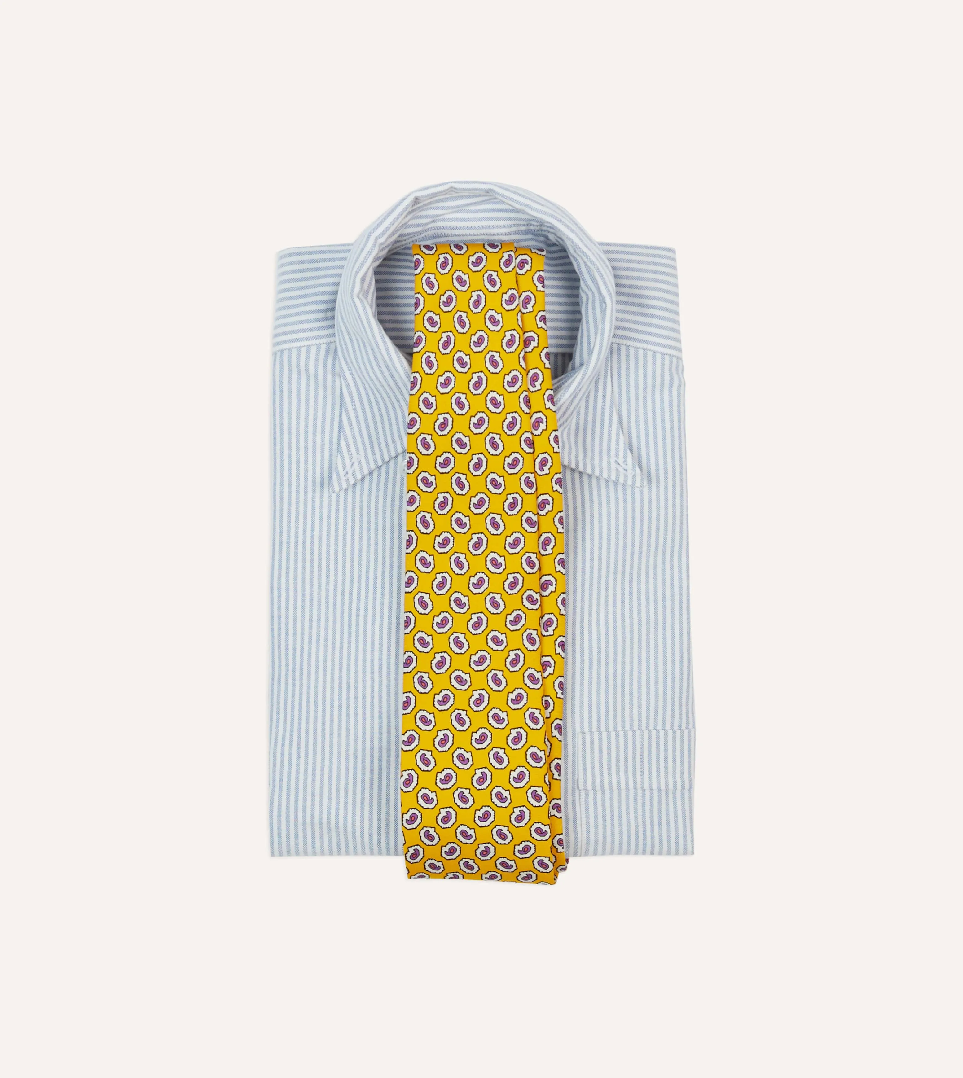 Yellow Small Paisley Leaf Print Silk Self Tipped Tie sold by Drake's London product image thumbnail 2
