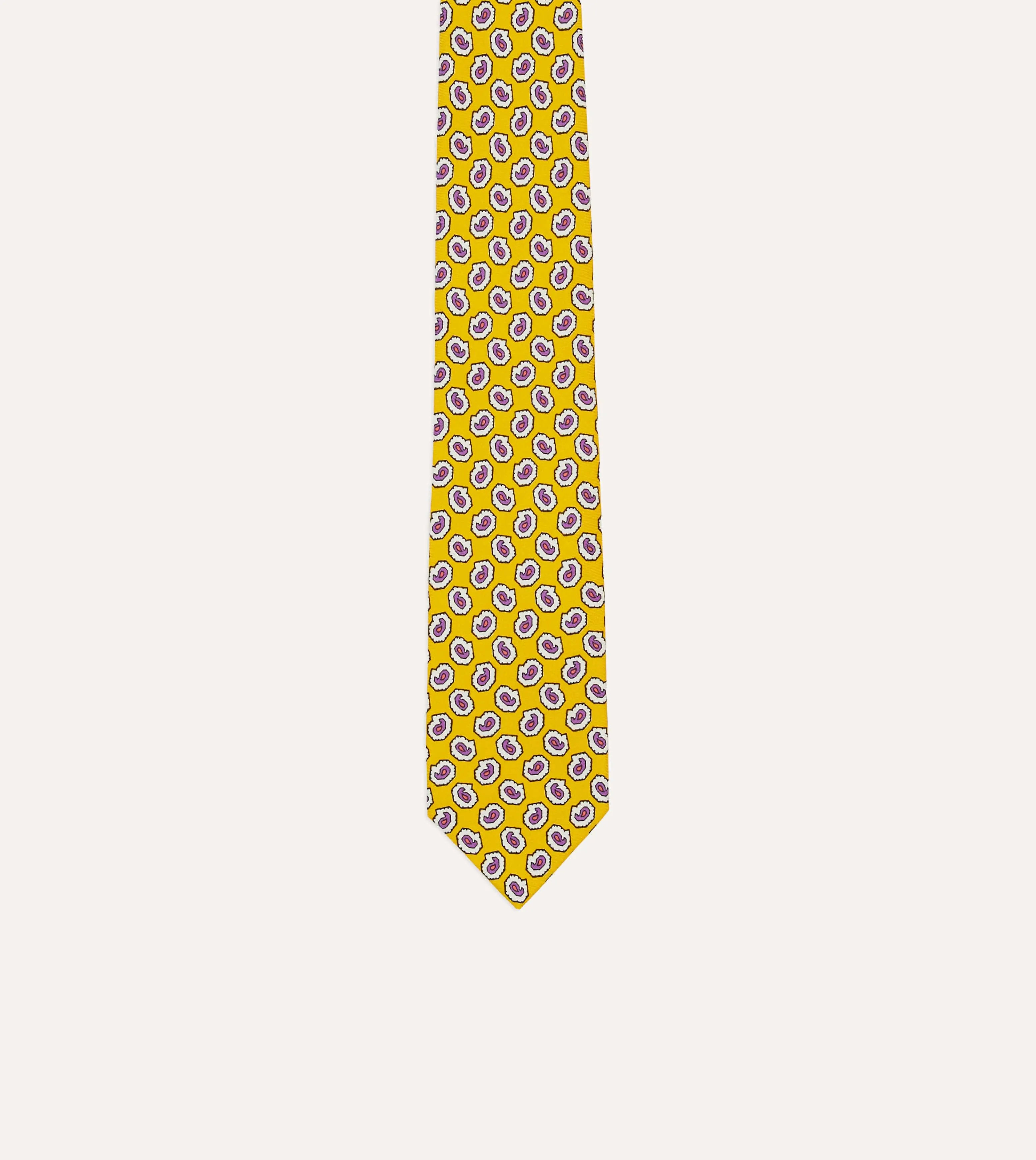 Yellow Small Paisley Leaf Print Silk Self Tipped Tie sold by Drake's London product image thumbnail 3