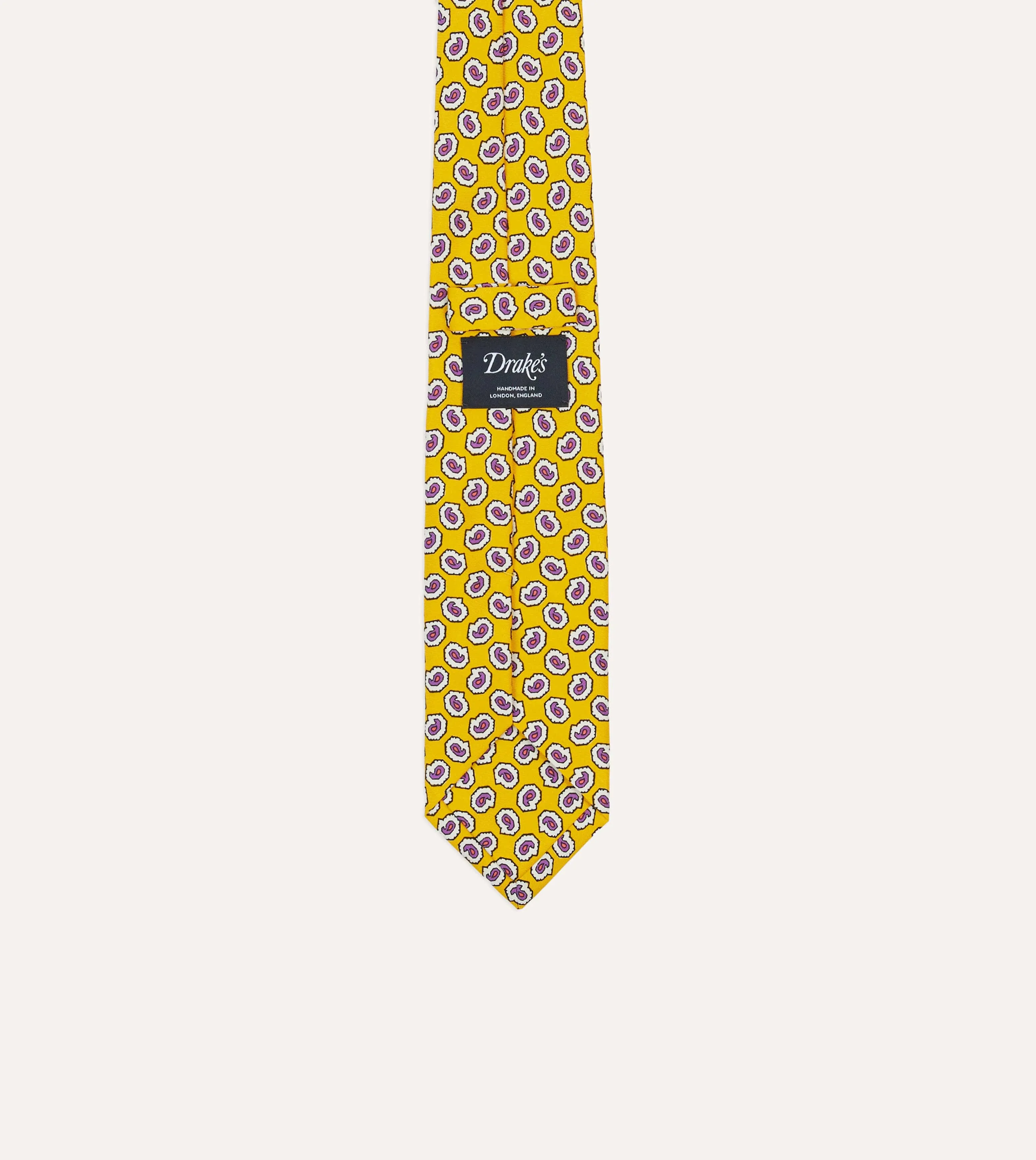 Yellow Small Paisley Leaf Print Silk Self Tipped Tie sold by Drake's London product image thumbnail 4