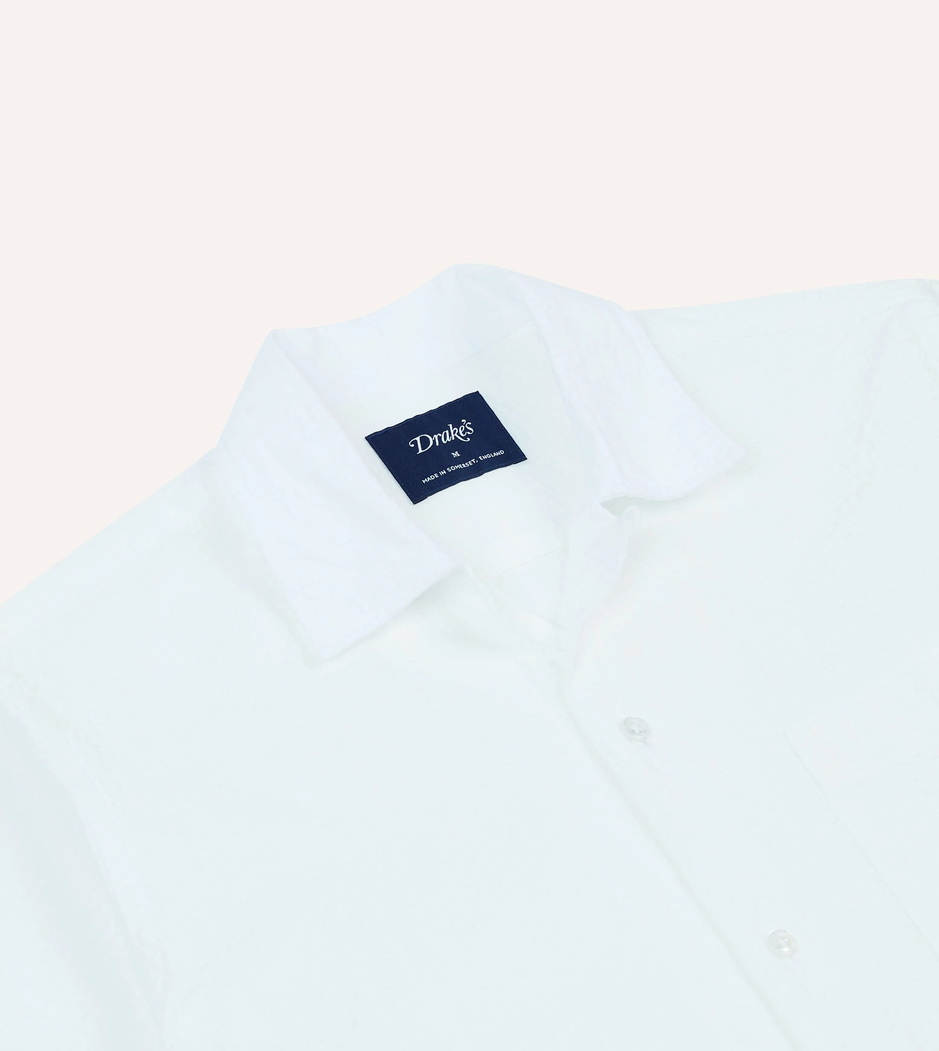 White Cotton-Linen Seersucker Camp Collar Short Sleeve Shirt sold by Drake's London product image thumbnail 3