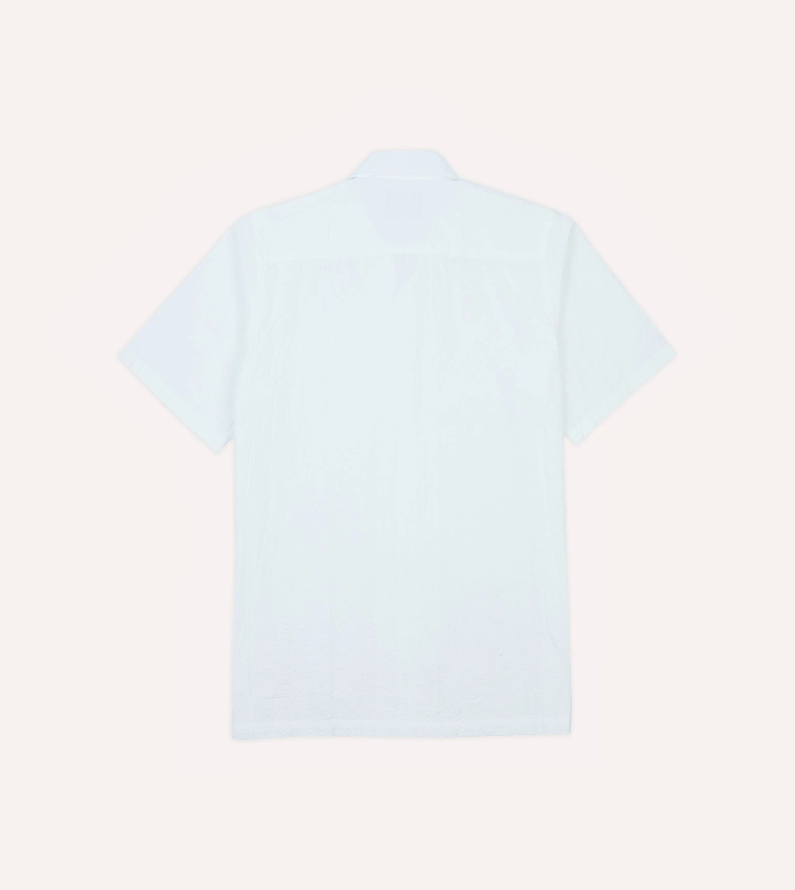 White Cotton-Linen Seersucker Camp Collar Short Sleeve Shirt sold by Drake's London product image thumbnail 5