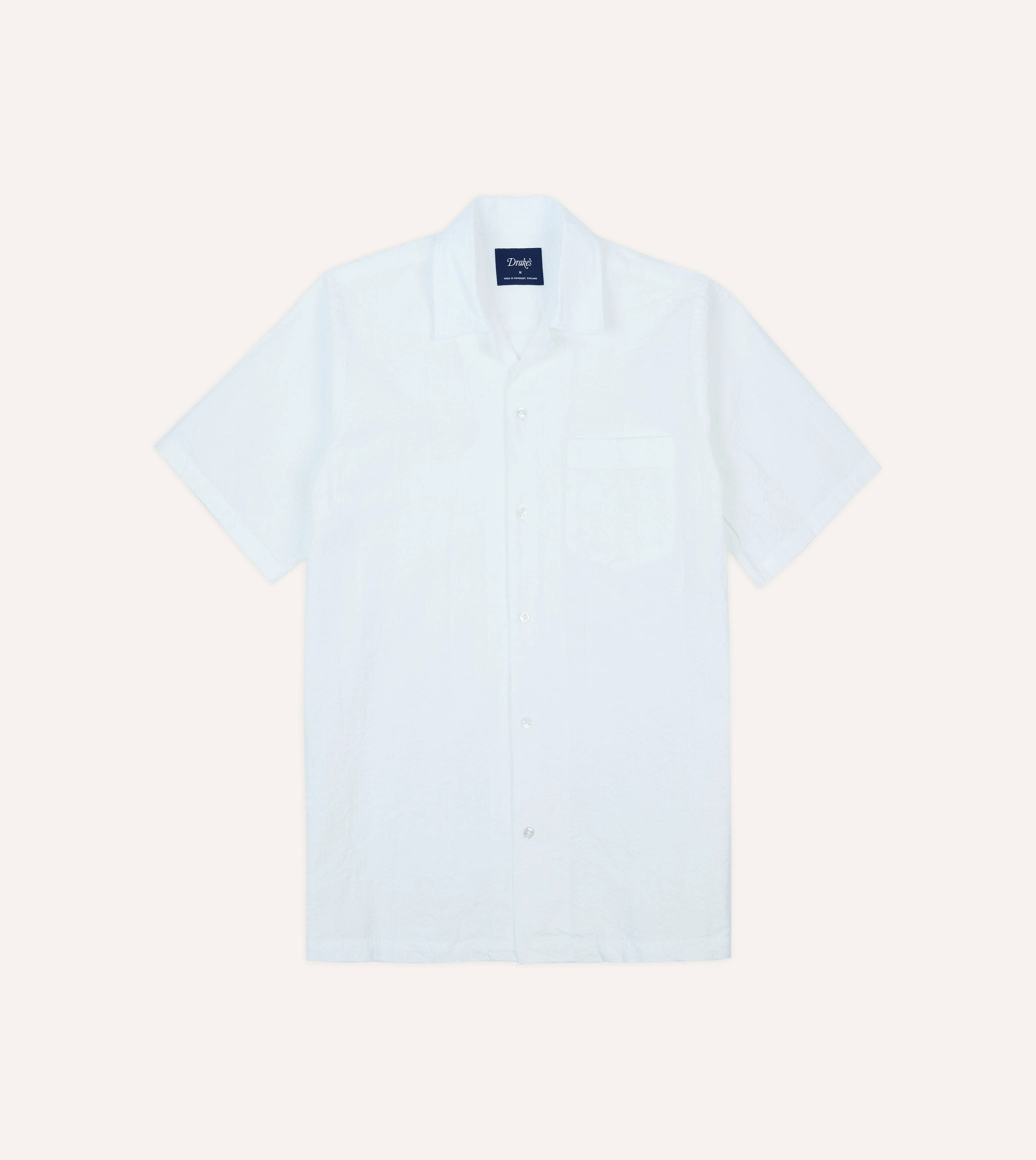 White Cotton-Linen Seersucker Camp Collar Short Sleeve Shirt sold by Drake's London