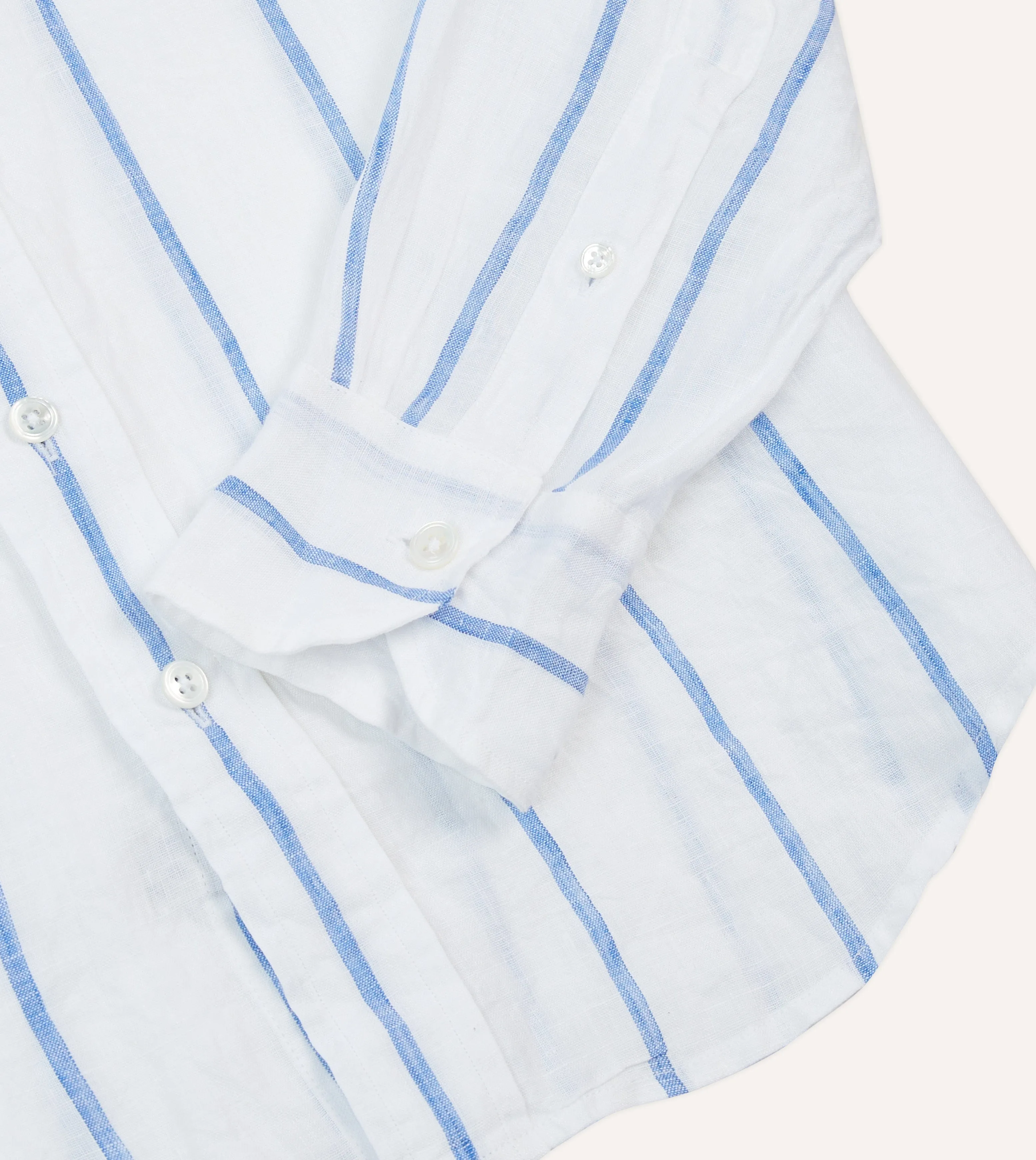 Blue Fine Stripe Linen Spread Collar Shirt sold by Drake's London product image thumbnail 5