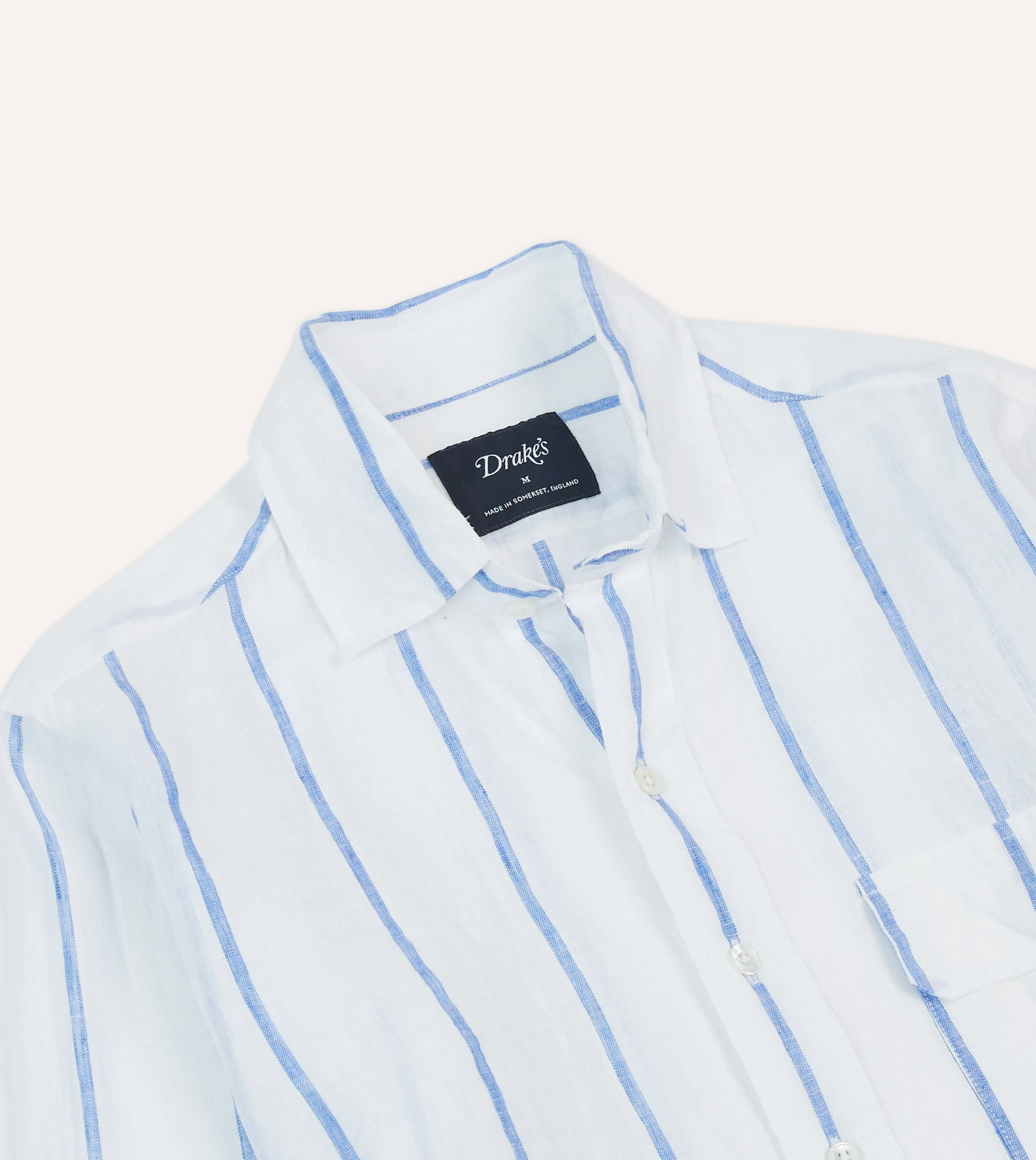 Blue Fine Stripe Linen Spread Collar Shirt sold by Drake's London product image thumbnail 3