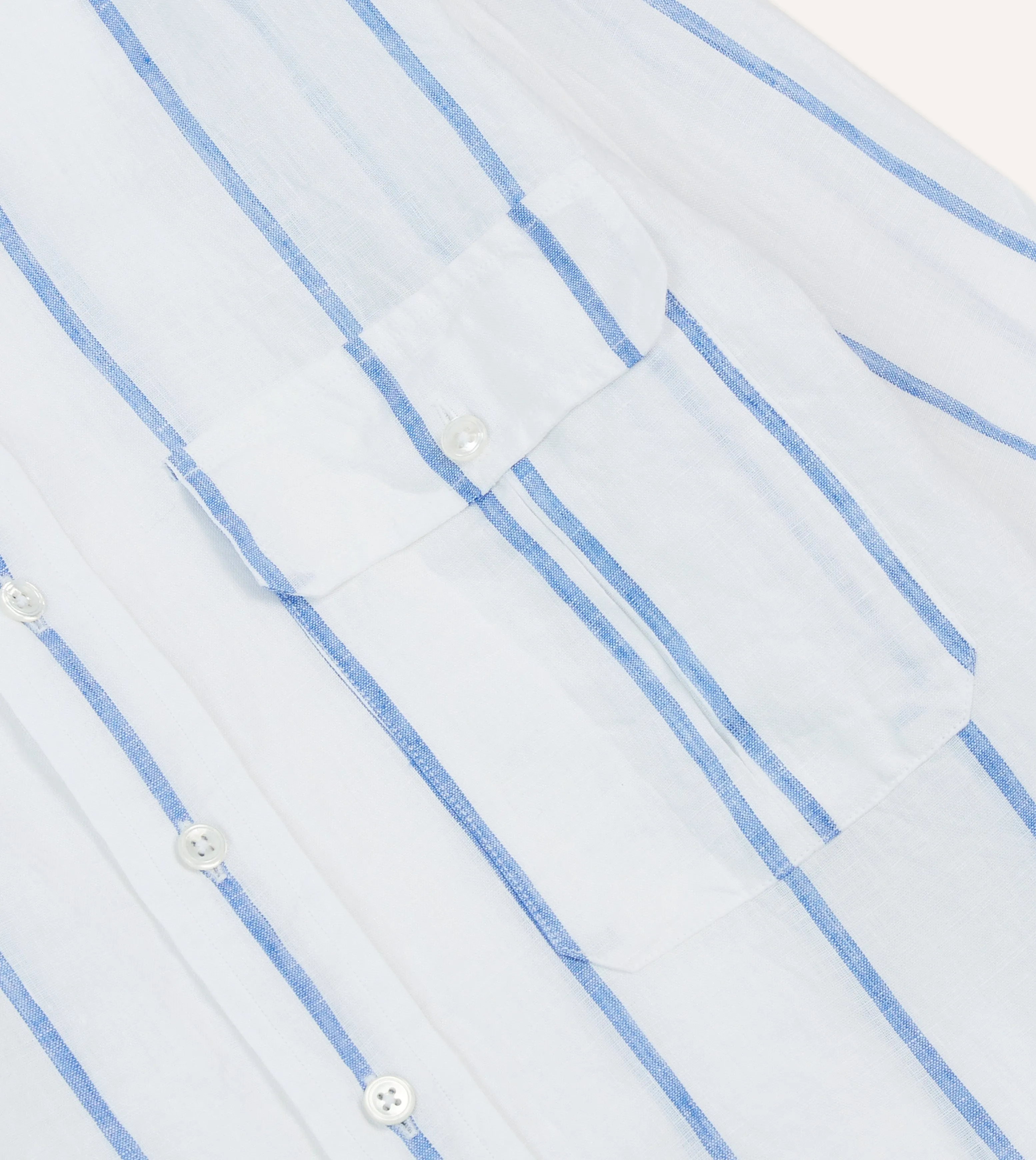 Blue Fine Stripe Linen Spread Collar Shirt sold by Drake's London product image thumbnail 4