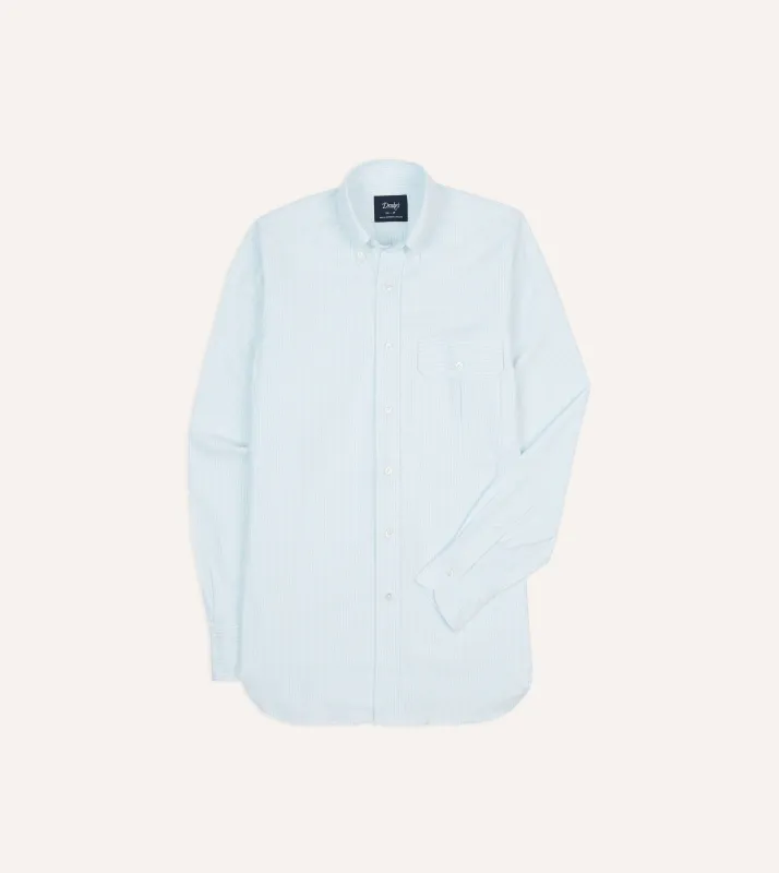 Blue Ticking Stripe Cotton Oxford Cloth Pocket Button-Down Shirt sold by Drake's London