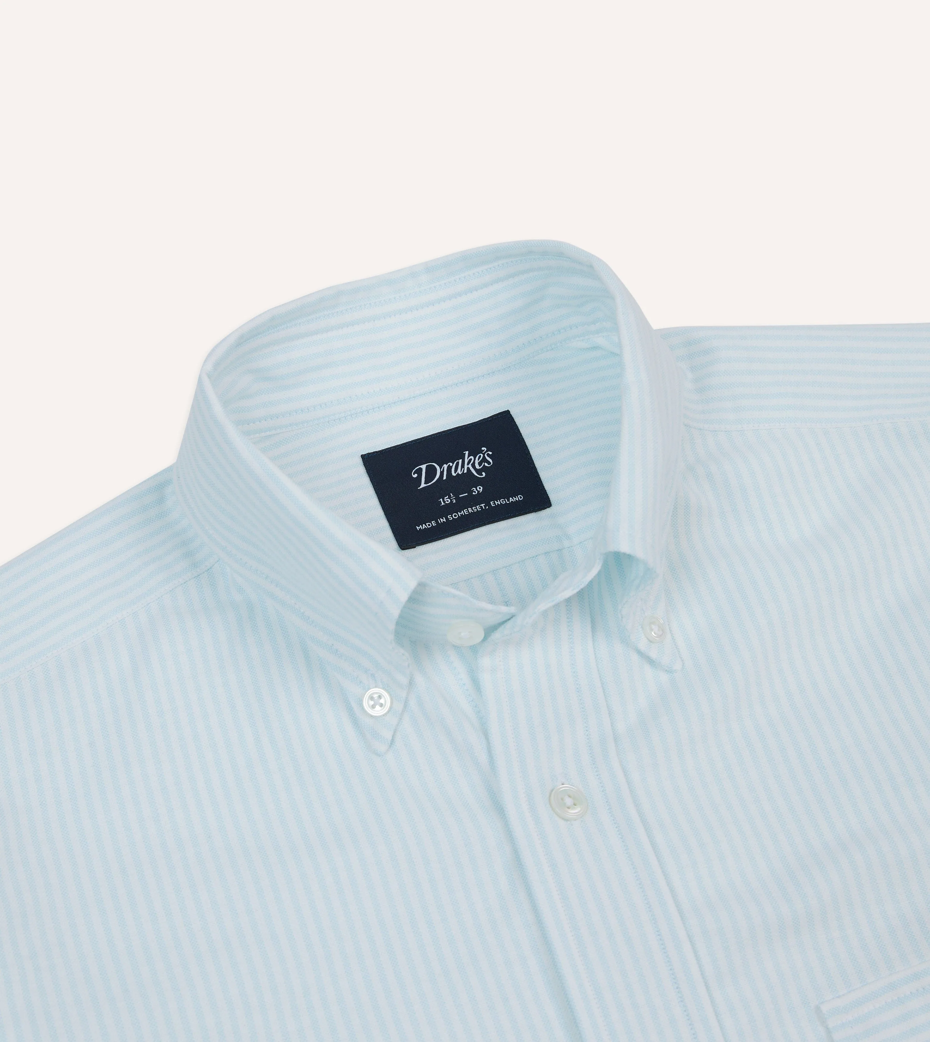 Blue Ticking Stripe Cotton Oxford Cloth Pocket Button-Down Shirt sold by Drake's London product image thumbnail 3
