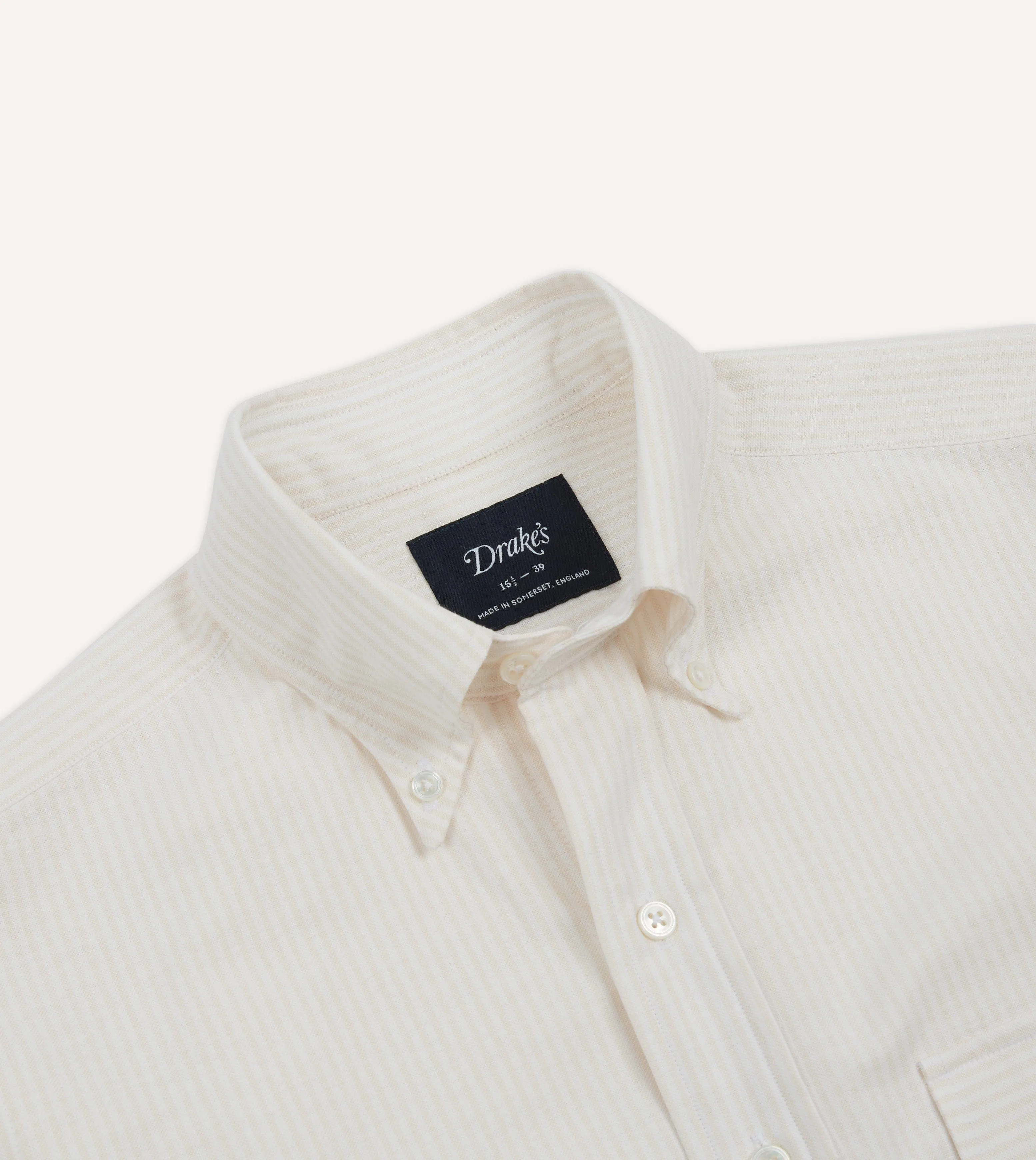 Cream Ticking Stripe Cotton Oxford Cloth Pocket Button-Down Shirt sold by Drake's London product image thumbnail 3